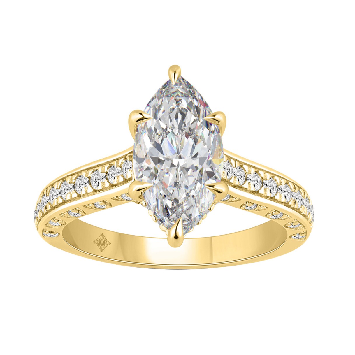 14K YELLOW GOLD 2 1/2CT ROUND/MARQUISE DIAMOND LAD...
