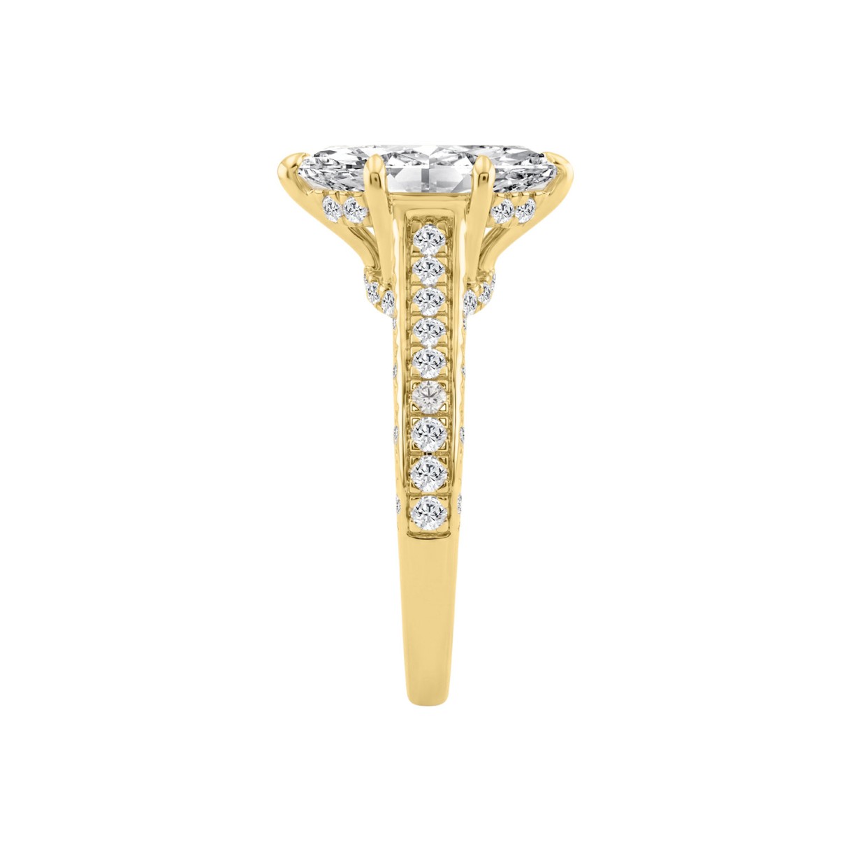 14K YELLOW GOLD 2 1/2CT ROUND/MARQUISE DIAMOND LADIES RING (CENTER STONE MARQUISE DIAMOND 2CT)