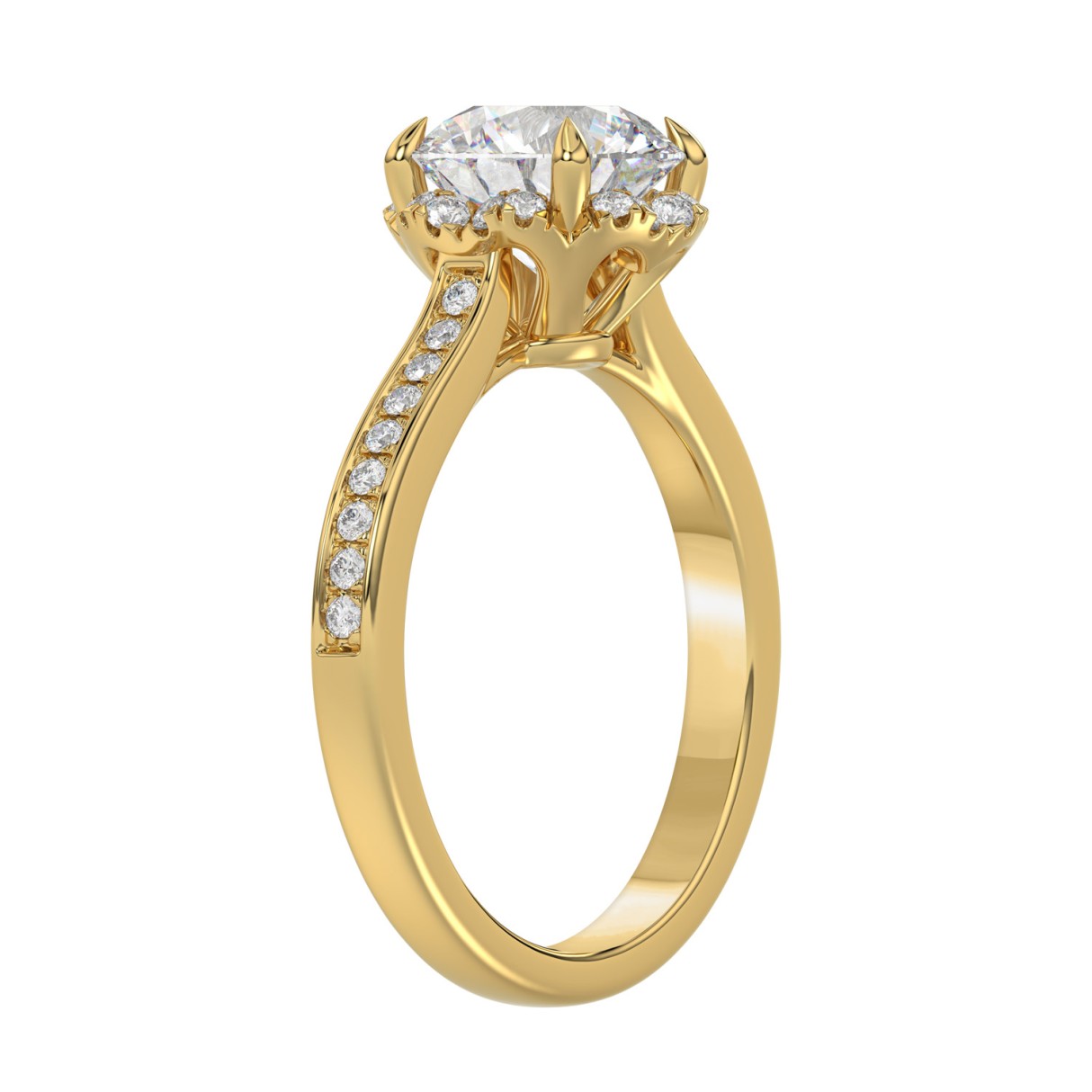 14K YELLOW GOLD 2 1/4CT ROUND DIAMOND LADIES RING (CENTER STONE ROUND DIAMOND 2CT)