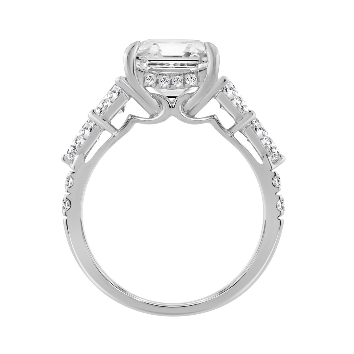 14K WHITE GOLD 6 1/4CT ROUND/RADIANT/PEAR/TRAPEZOID DIAMOND LADIES RING (CENTER STONE RADIANT DIAMOND 5CT)