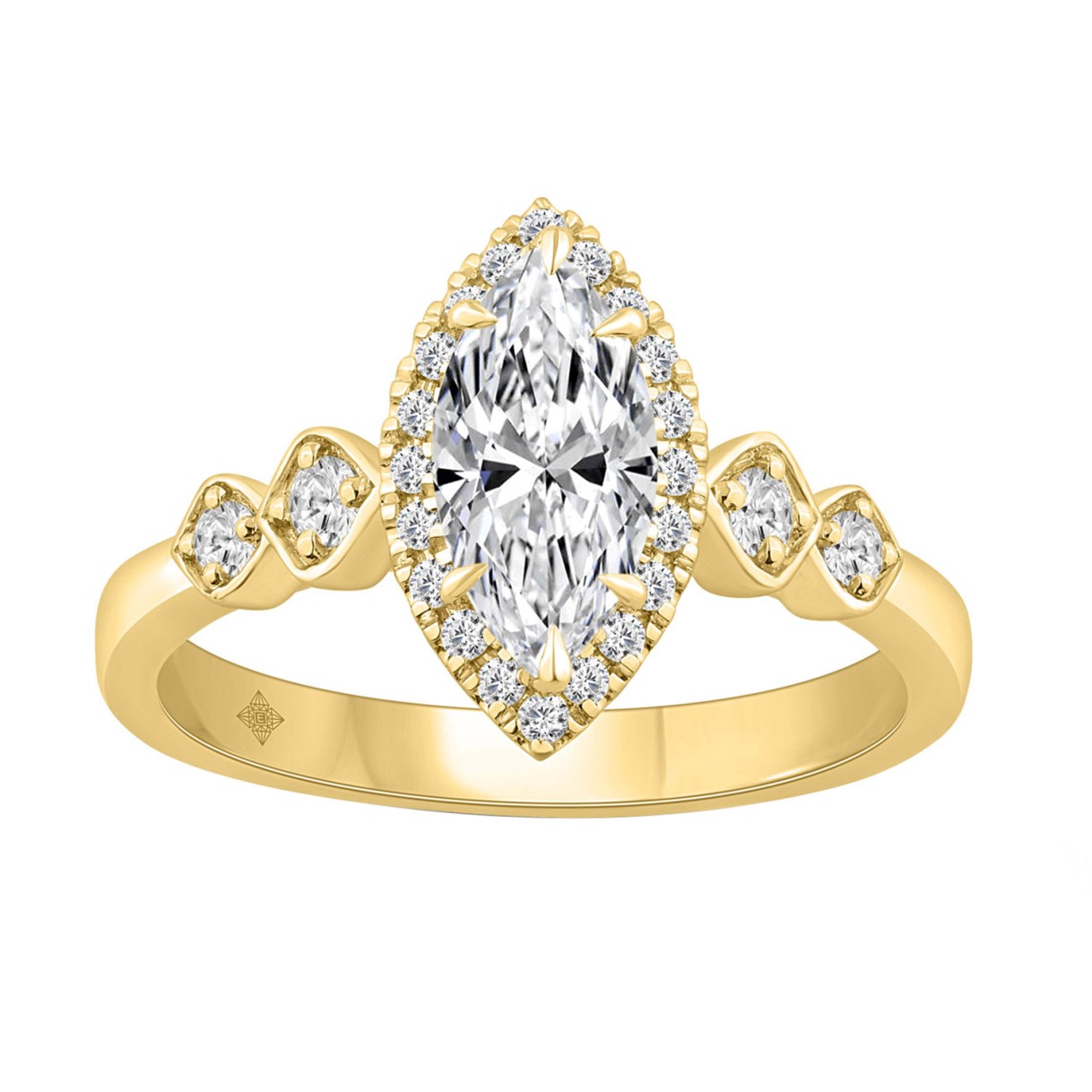 14K YELLOW GOLD 1 1/4CT ROUND/MARQUISE DIAMOND LADIES BRIDAL RING (CENTER STONE MARQUISE DIAMOND 1CT)