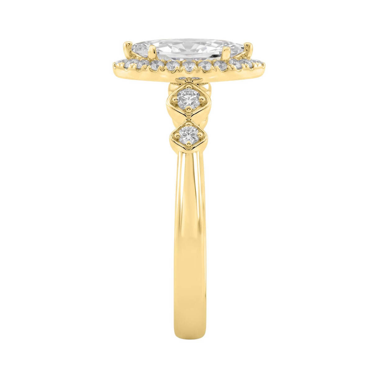 14K YELLOW GOLD 1 1/4CT ROUND/MARQUISE DIAMOND LADIES BRIDAL RING (CENTER STONE MARQUISE DIAMOND 1CT)