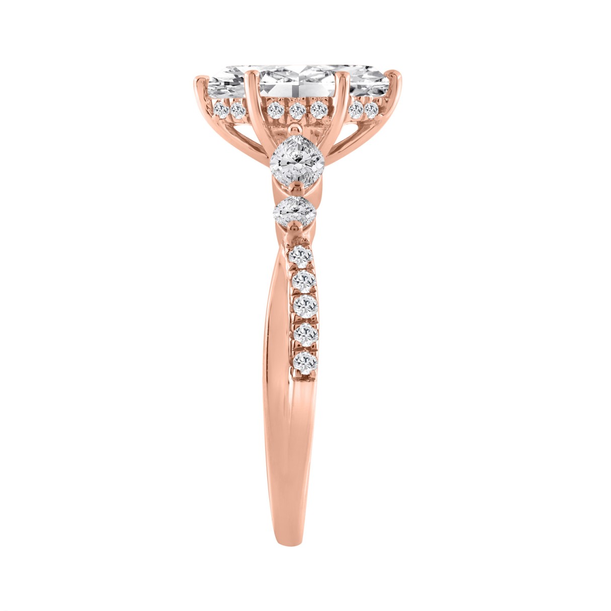 14K ROSE GOLD 1 1/2CT ROUND/MARQUISE DIAMOND LADIES RING (CENTER STONE MARQUISE DIAMOND 1CT)