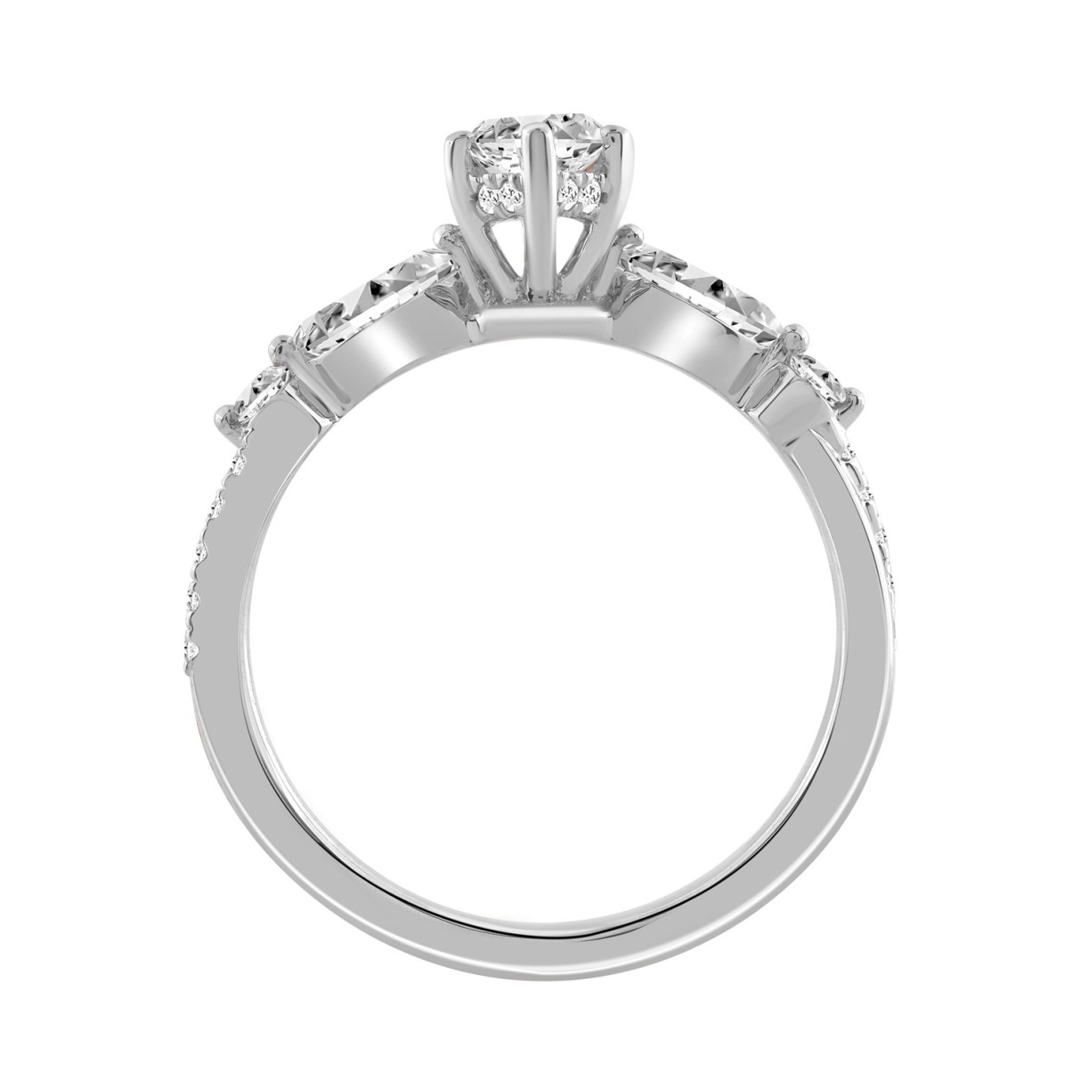 14K WHITE GOLD 1 1/2CT ROUND/MARQUISE DIAMOND LADIES RING (CENTER STONE MARQUISE DIAMOND 1CT)