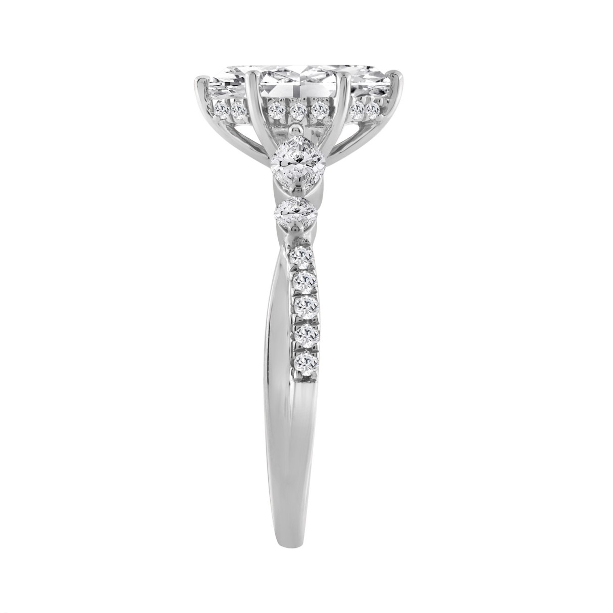 14K WHITE GOLD 1 1/2CT ROUND/MARQUISE DIAMOND LADIES RING (CENTER STONE MARQUISE DIAMOND 1CT)