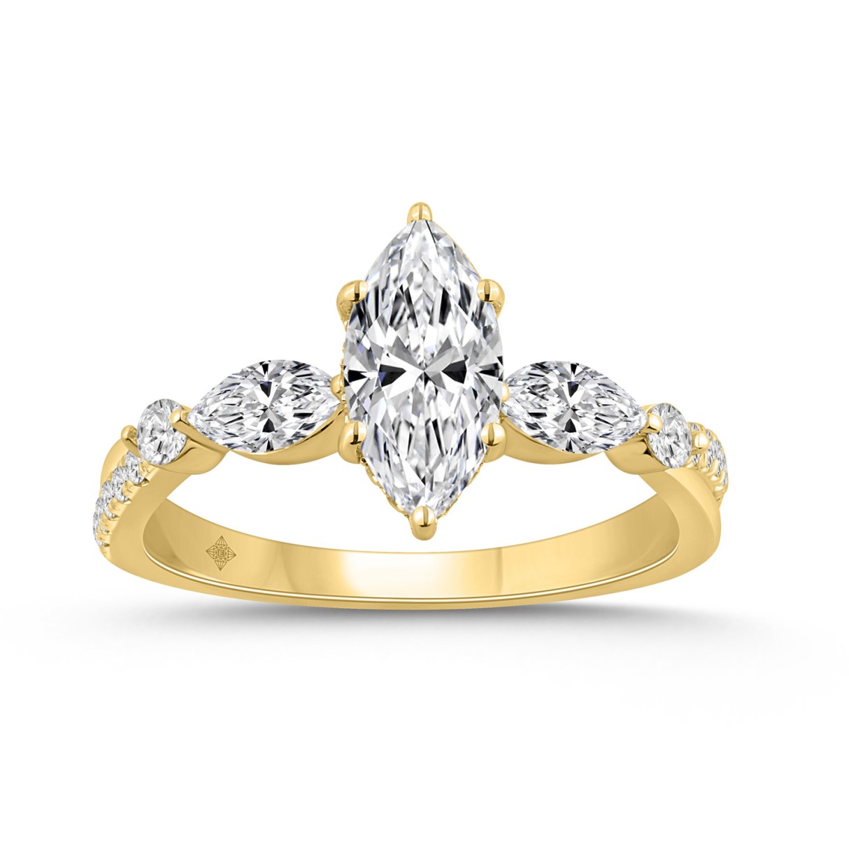 14K YELLOW GOLD 1 1/2CT ROUND/MARQUISE DIAMOND LAD...