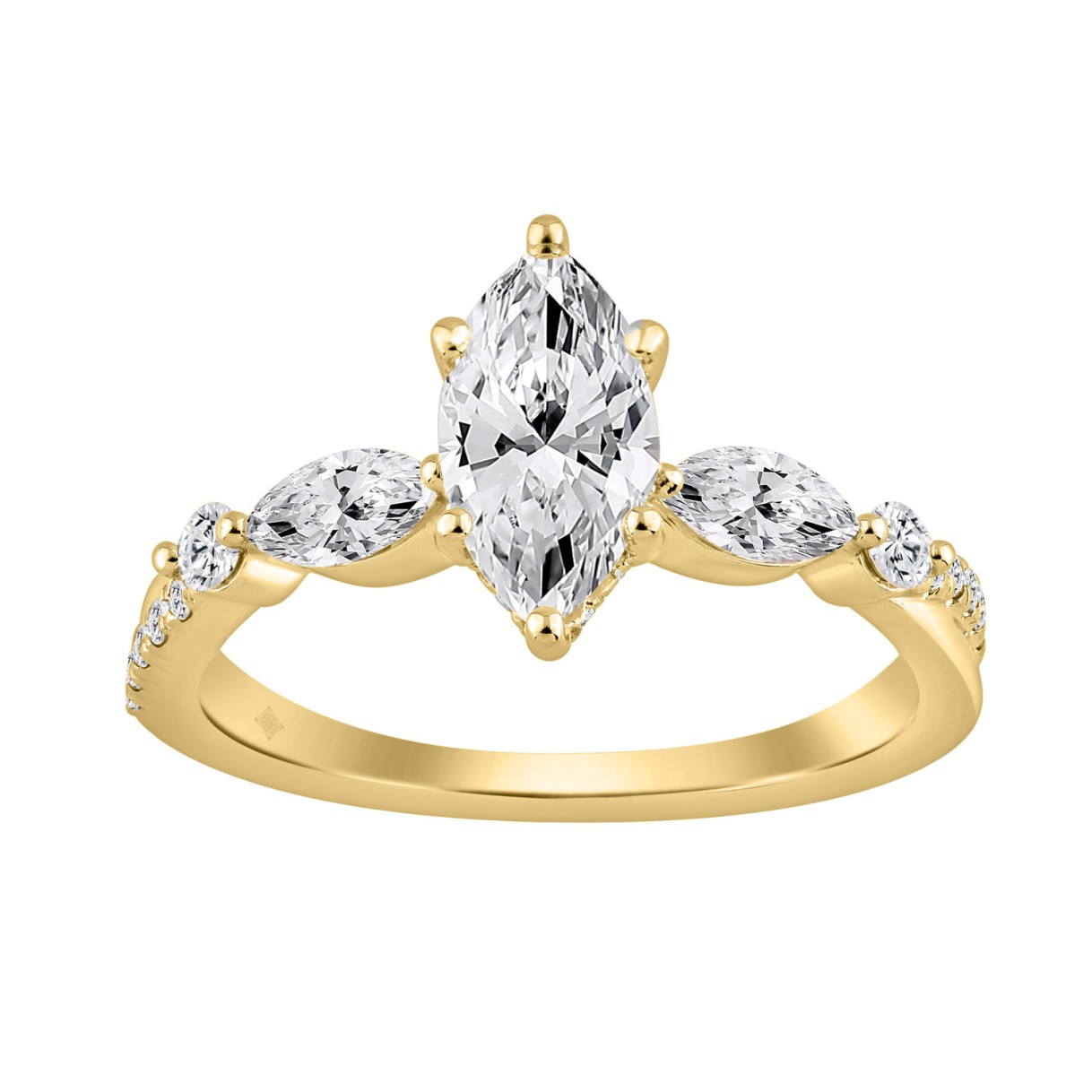 14K YELLOW GOLD 1 1/2CT ROUND/MARQUISE DIAMOND LAD...