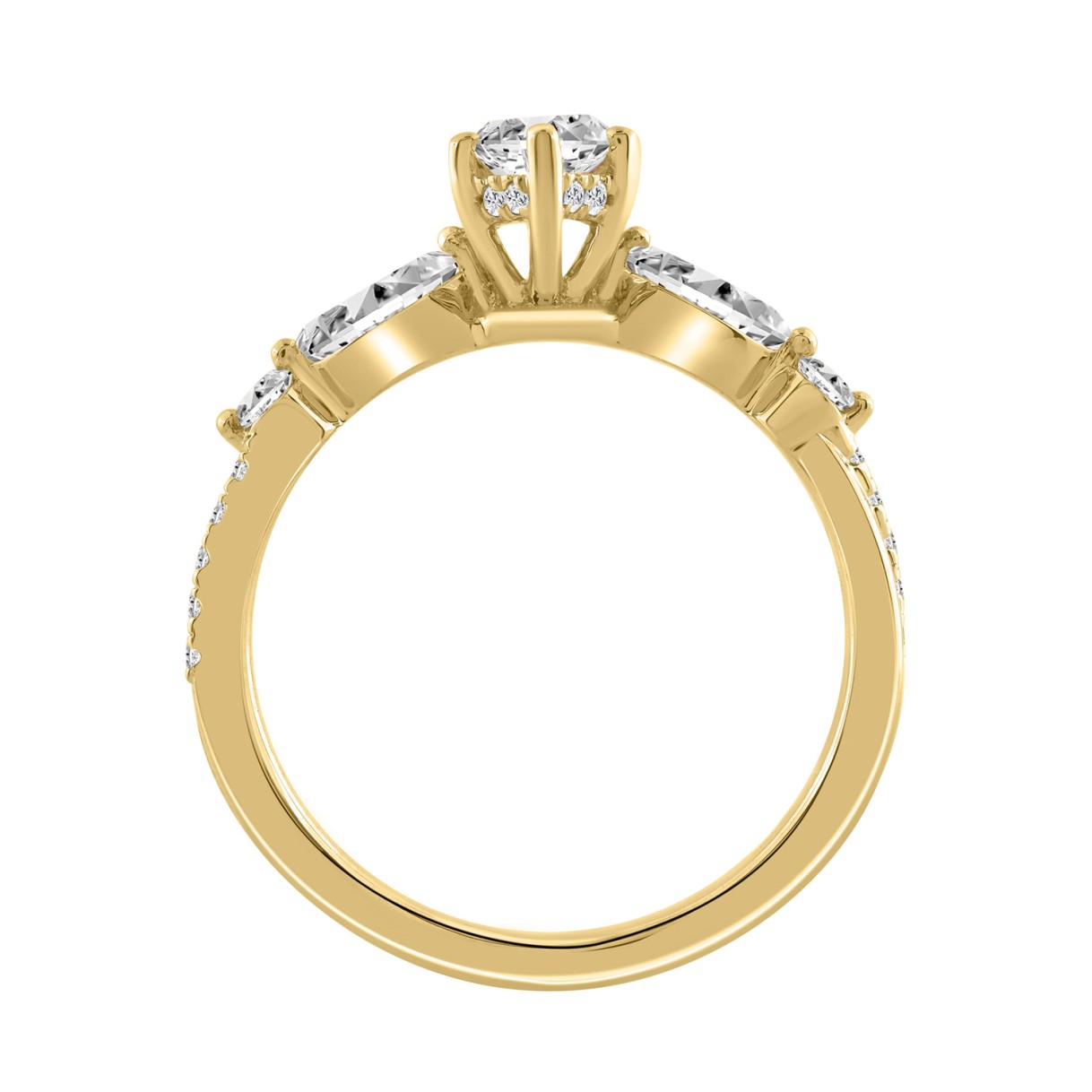 14K YELLOW GOLD 1 1/2CT ROUND/MARQUISE DIAMOND LADIES RING (CENTER STONE MARQUISE DIAMOND 1CT)