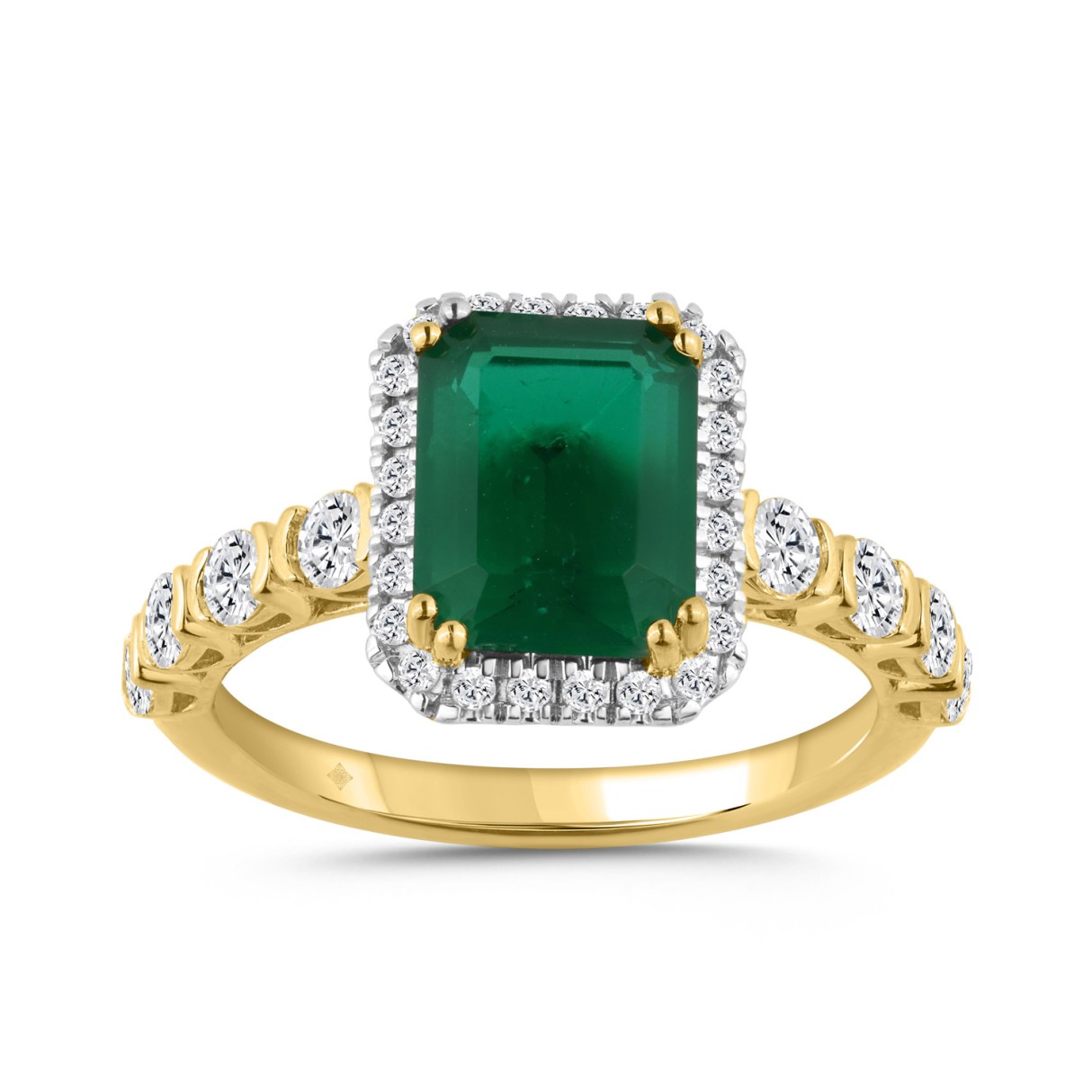 14K YELLOW GOLD 3 1/4CT ROUND/EMERALD DIAMOND LADI...