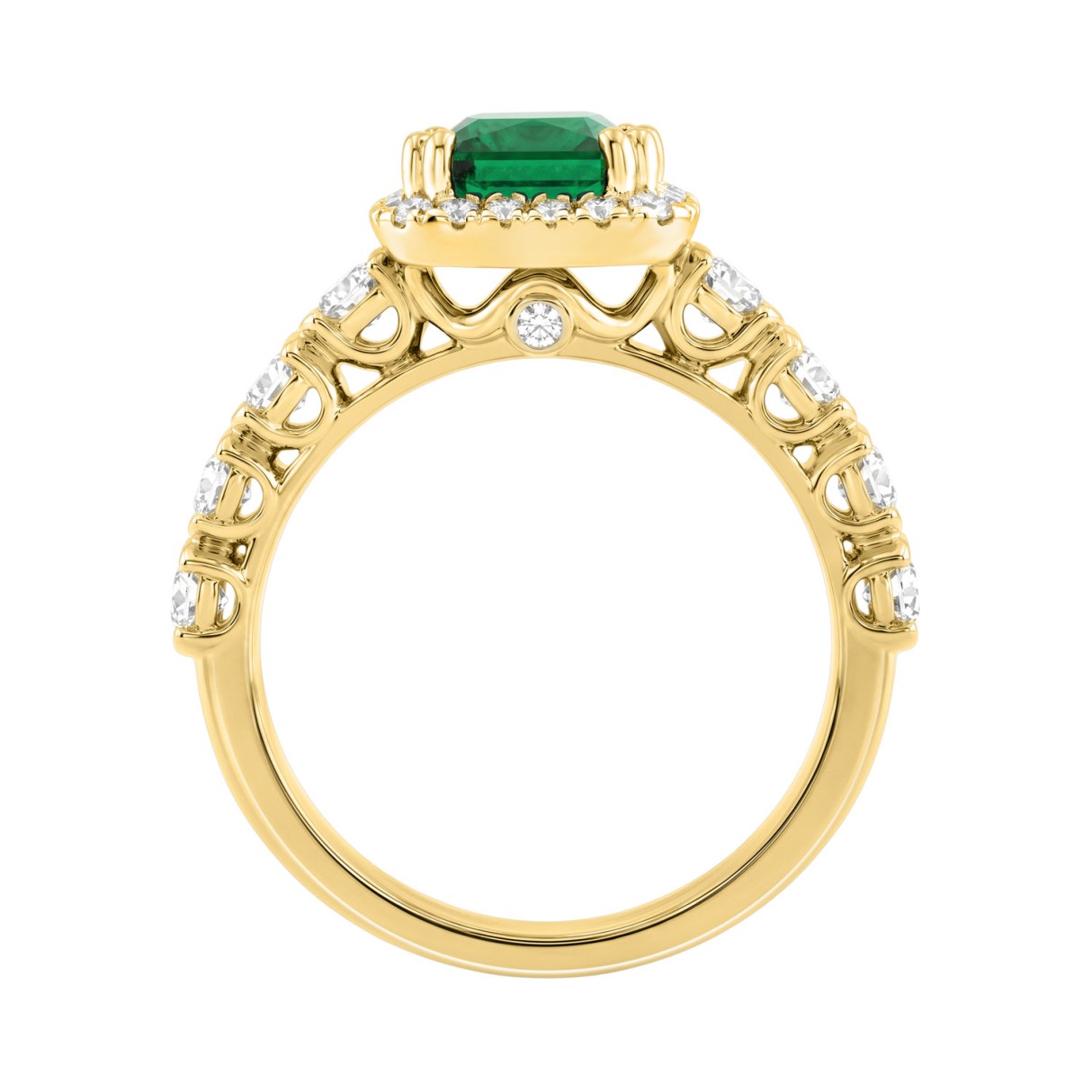 14K YELLOW GOLD 3 1/4CT ROUND/EMERALD DIAMOND LADIES RING (CENTER STONE GREEN EMERALD  DIAMOND 2 1/2CT)