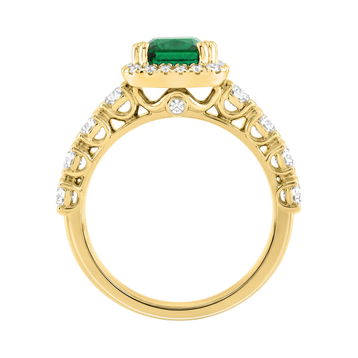 14K YELLOW GOLD 3 1/4CT ROUND/EMERALD DIAMOND LADIES RING (CENTER STONE GREEN EMERALD  DIAMOND 2 1/2CT)