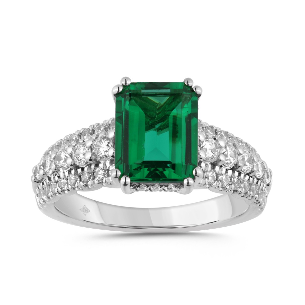 14K WHITE GOLD 3/4CT ROUND/GREEN EMERALD DIAMOND L...