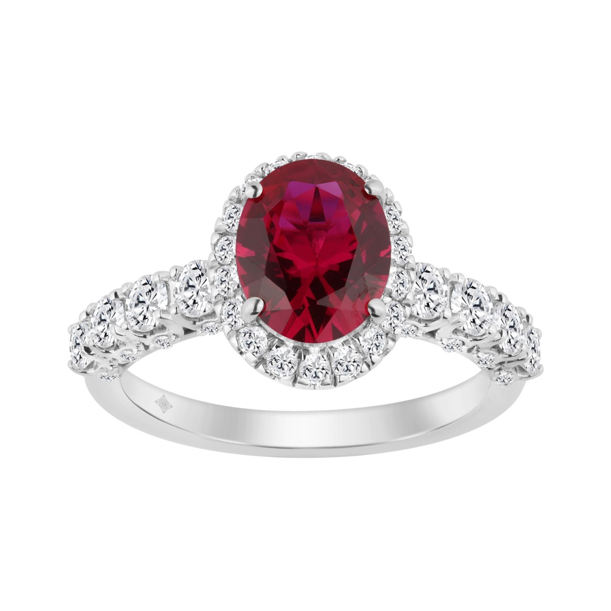 14K WHITE GOLD 3.00CT ROUND/RUBY OVAL DIAMOND LADIES RING (CENTER STONE RUBY OVAL DIAMOND 2 1/2CT)