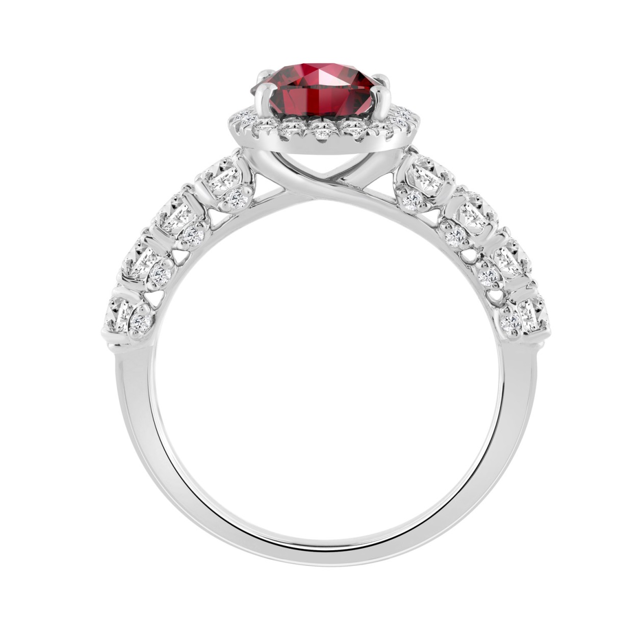 14K WHITE GOLD 3.00CT ROUND/RUBY OVAL DIAMOND LADIES RING (CENTER STONE RUBY OVAL DIAMOND 2 1/2CT)