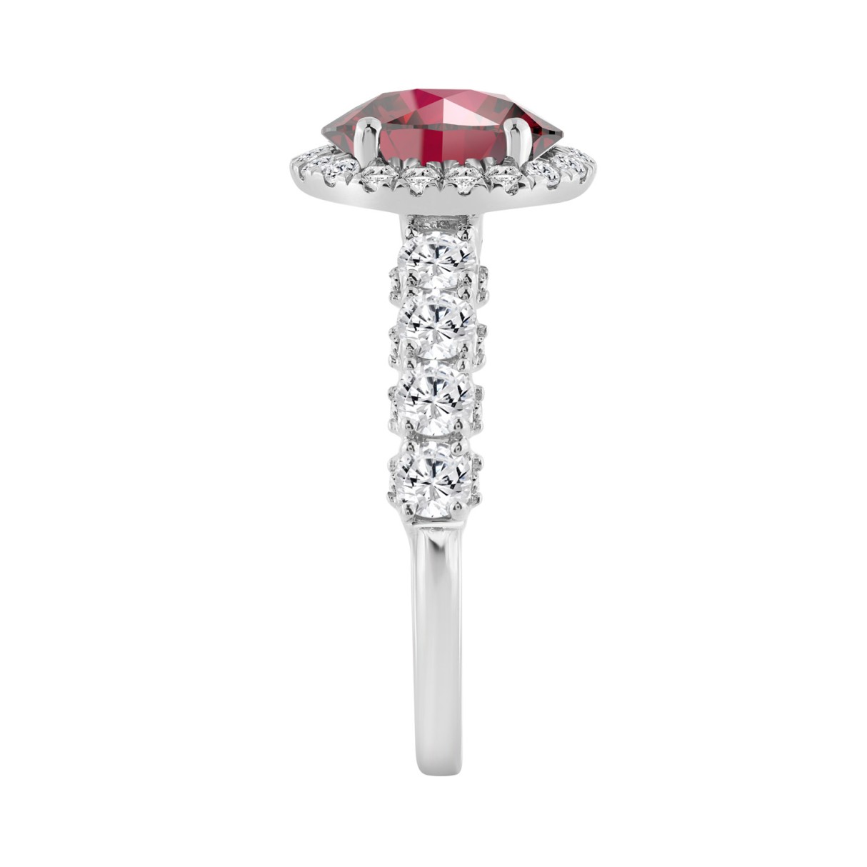 14K WHITE GOLD 3.00CT ROUND/RUBY OVAL DIAMOND LADIES RING (CENTER STONE RUBY OVAL DIAMOND 2 1/2CT)