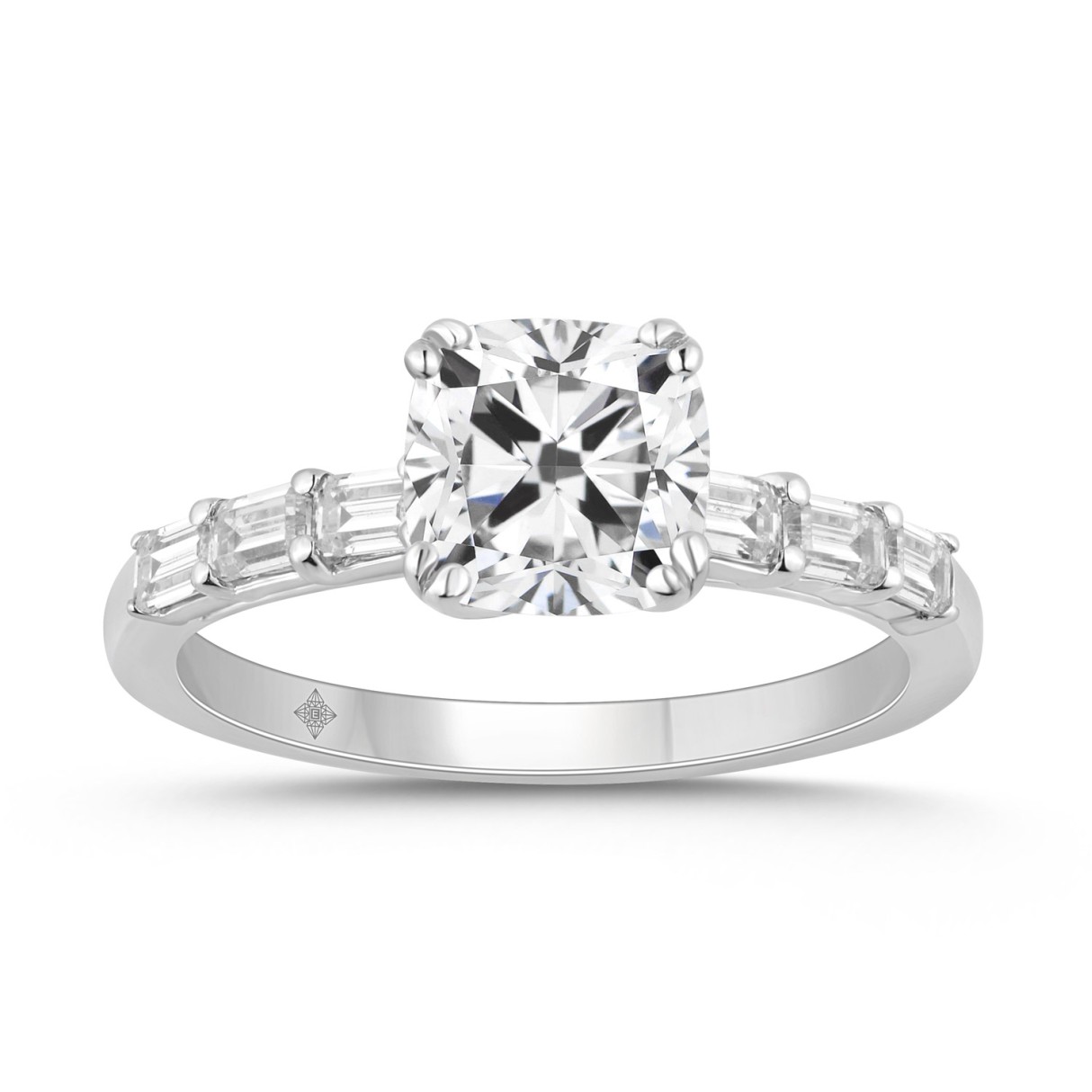 14K WHITE GOLD 3 1/2CT EMERALD/CUSHION DIAMOND LAD...