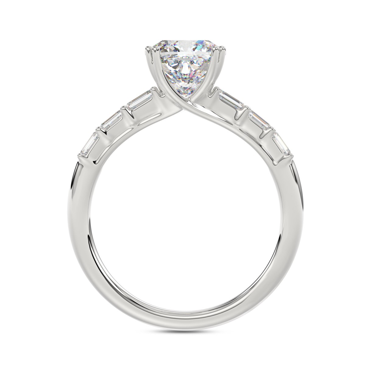 14K WHITE GOLD 3 1/2CT EMERALD/CUSHION DIAMOND LADIES RING (CENTER STONE CUSHION DIAMOND 3CT)