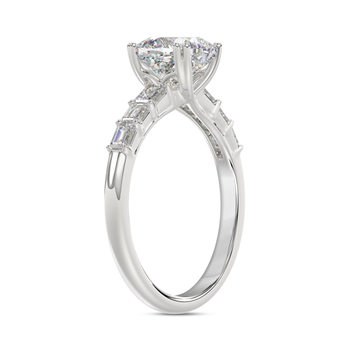 14K WHITE GOLD 3 1/2CT EMERALD/CUSHION DIAMOND LADIES RING (CENTER STONE CUSHION DIAMOND 3CT)