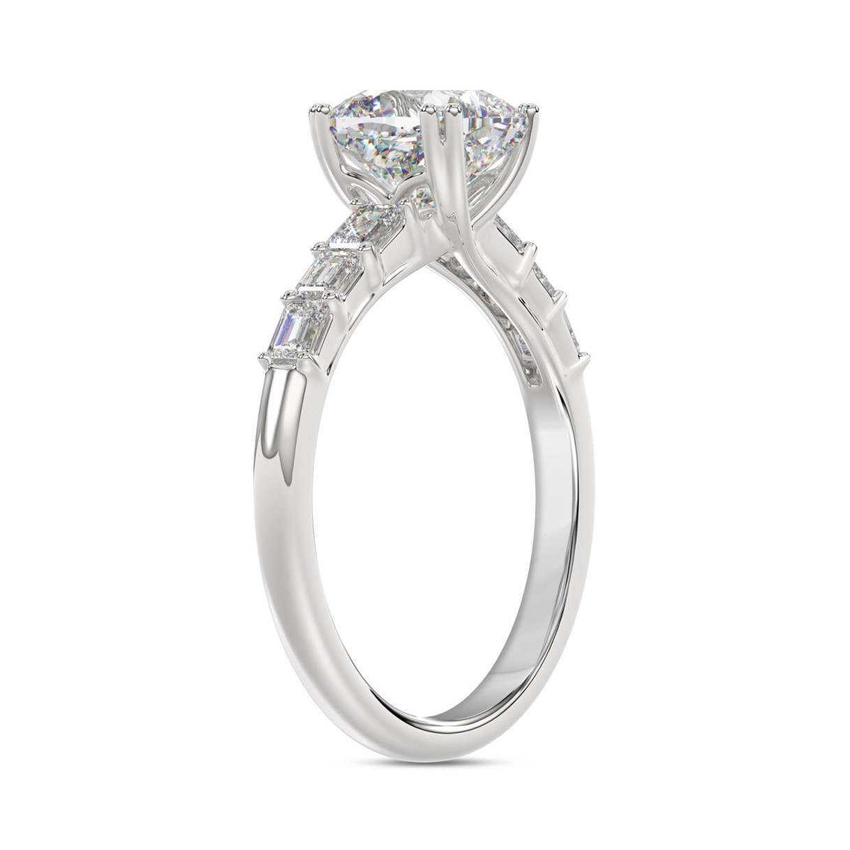 14K WHITE GOLD 3 1/2CT EMERALD/CUSHION DIAMOND LADIES RING (CENTER STONE CUSHION DIAMOND 3CT)