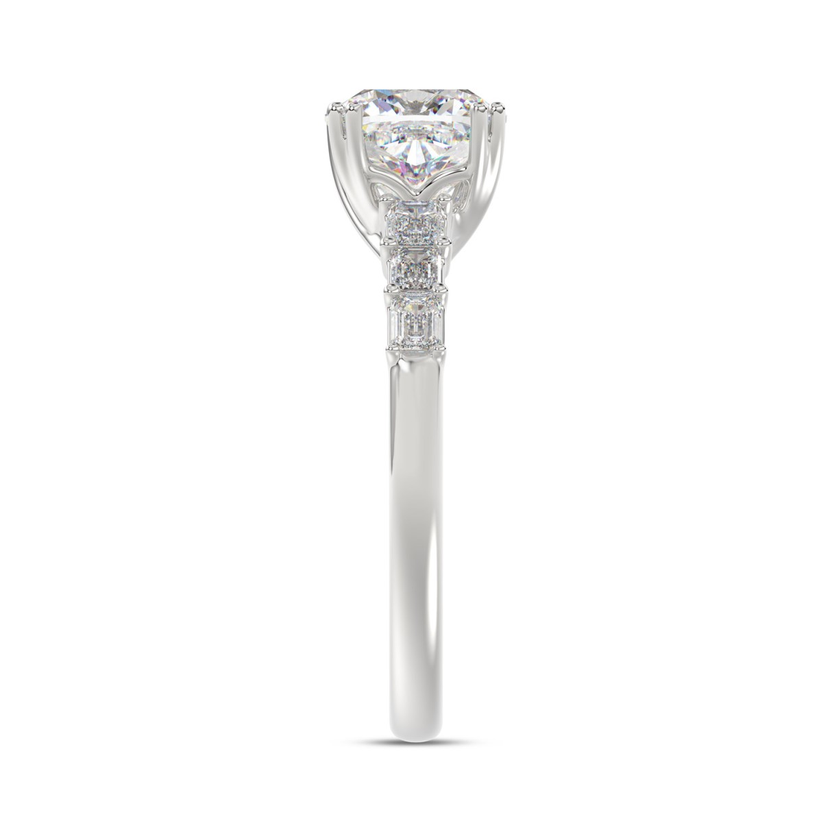 14K WHITE GOLD 3 1/2CT EMERALD/CUSHION DIAMOND LADIES RING (CENTER STONE CUSHION DIAMOND 3CT)