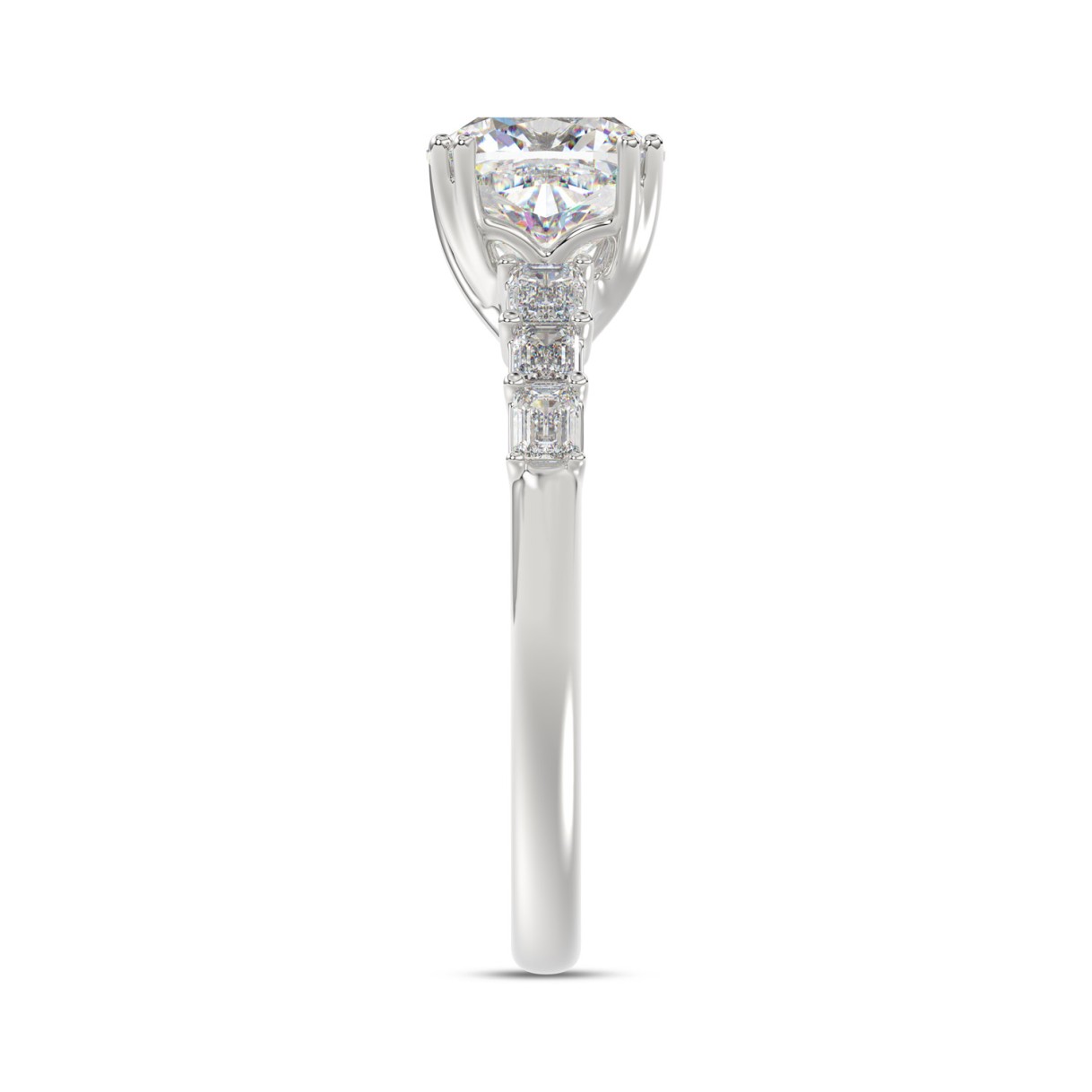 14K WHITE GOLD 3 1/2CT EMERALD/CUSHION DIAMOND LADIES RING (CENTER STONE CUSHION DIAMOND 3CT)