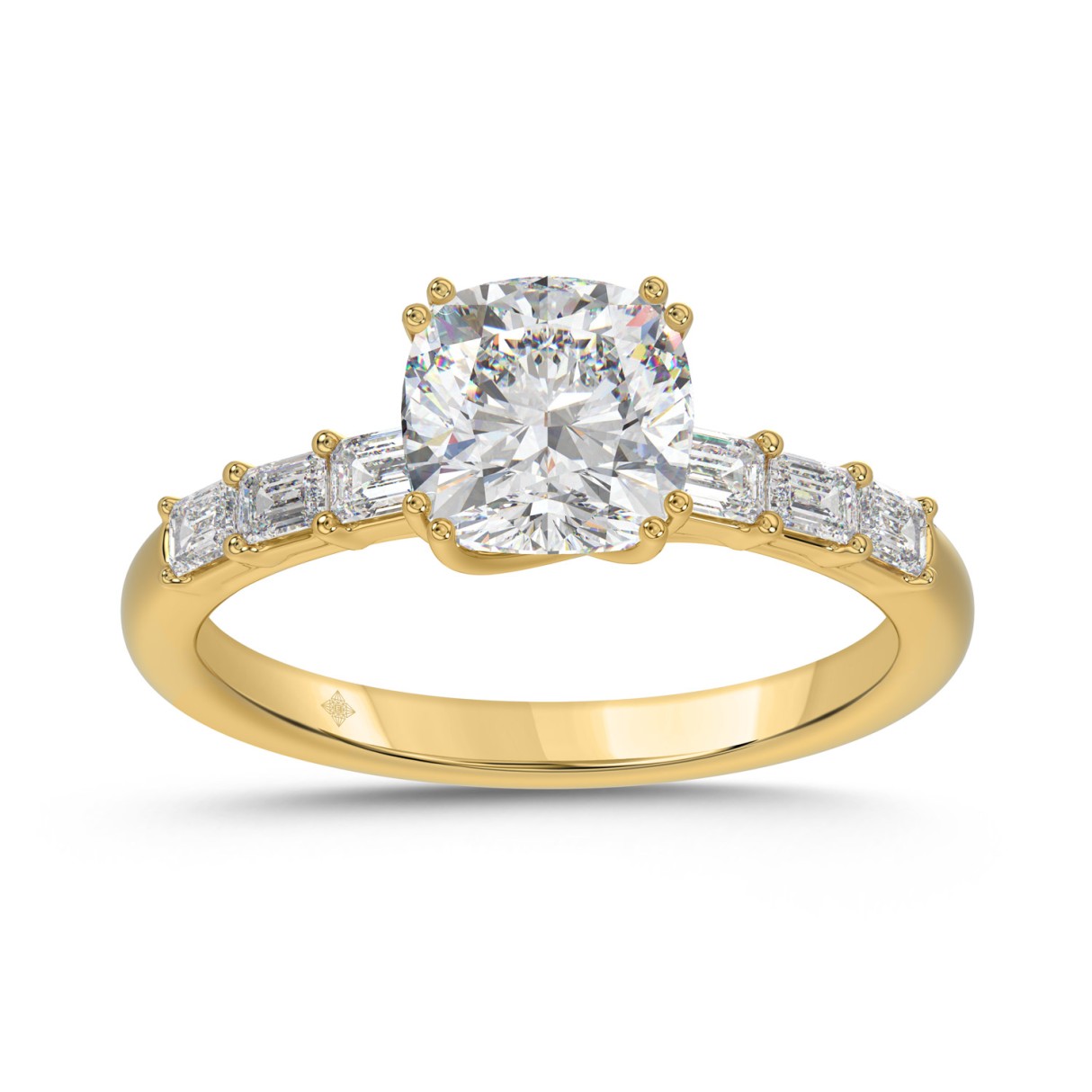 14K YELLOW GOLD 3 1/2CT EMERALD/CUSHION DIAMOND LA...