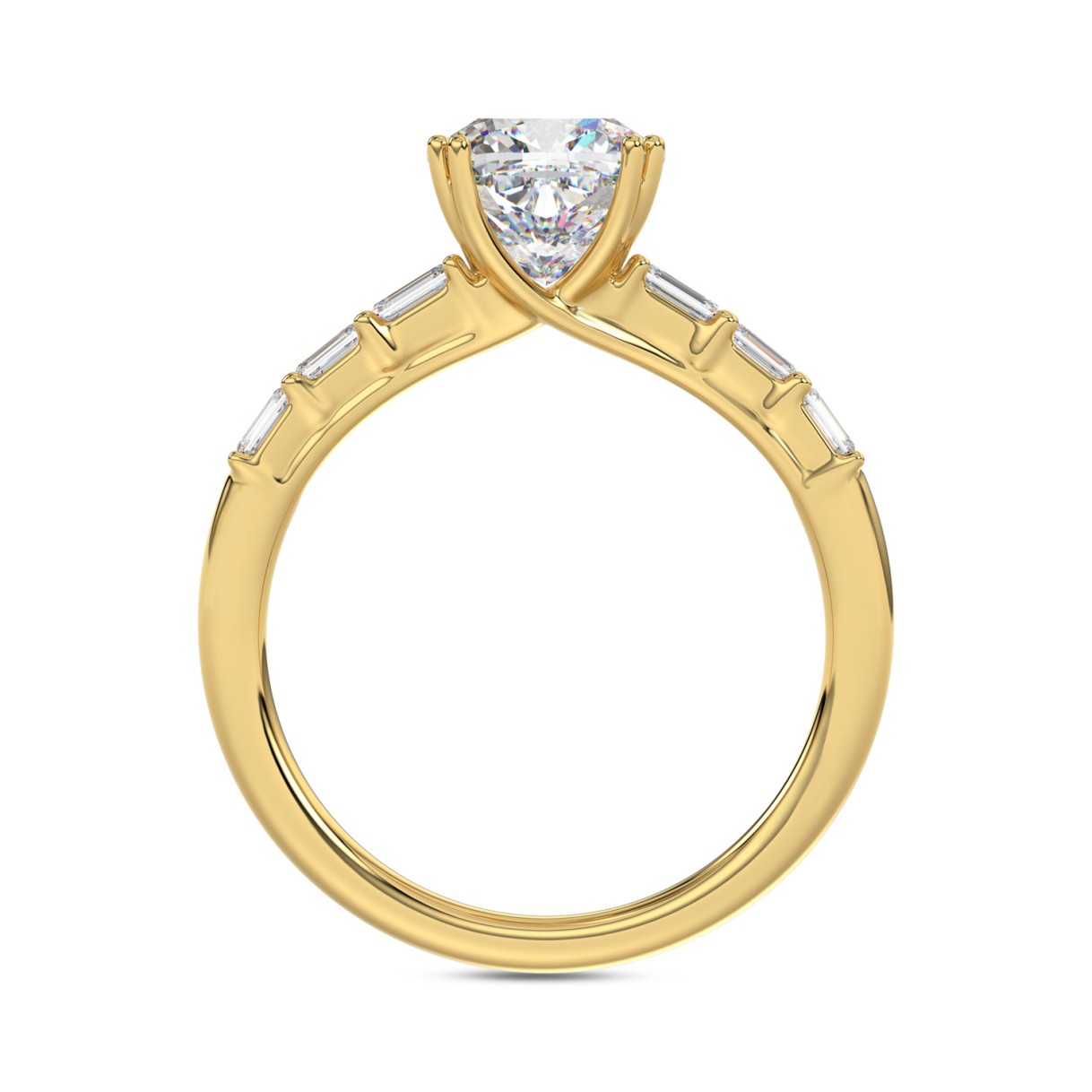 14K YELLOW GOLD 3 1/2CT EMERALD/CUSHION DIAMOND LADIES RING (CENTER STONE CUSHION DIAMOND 3CT)