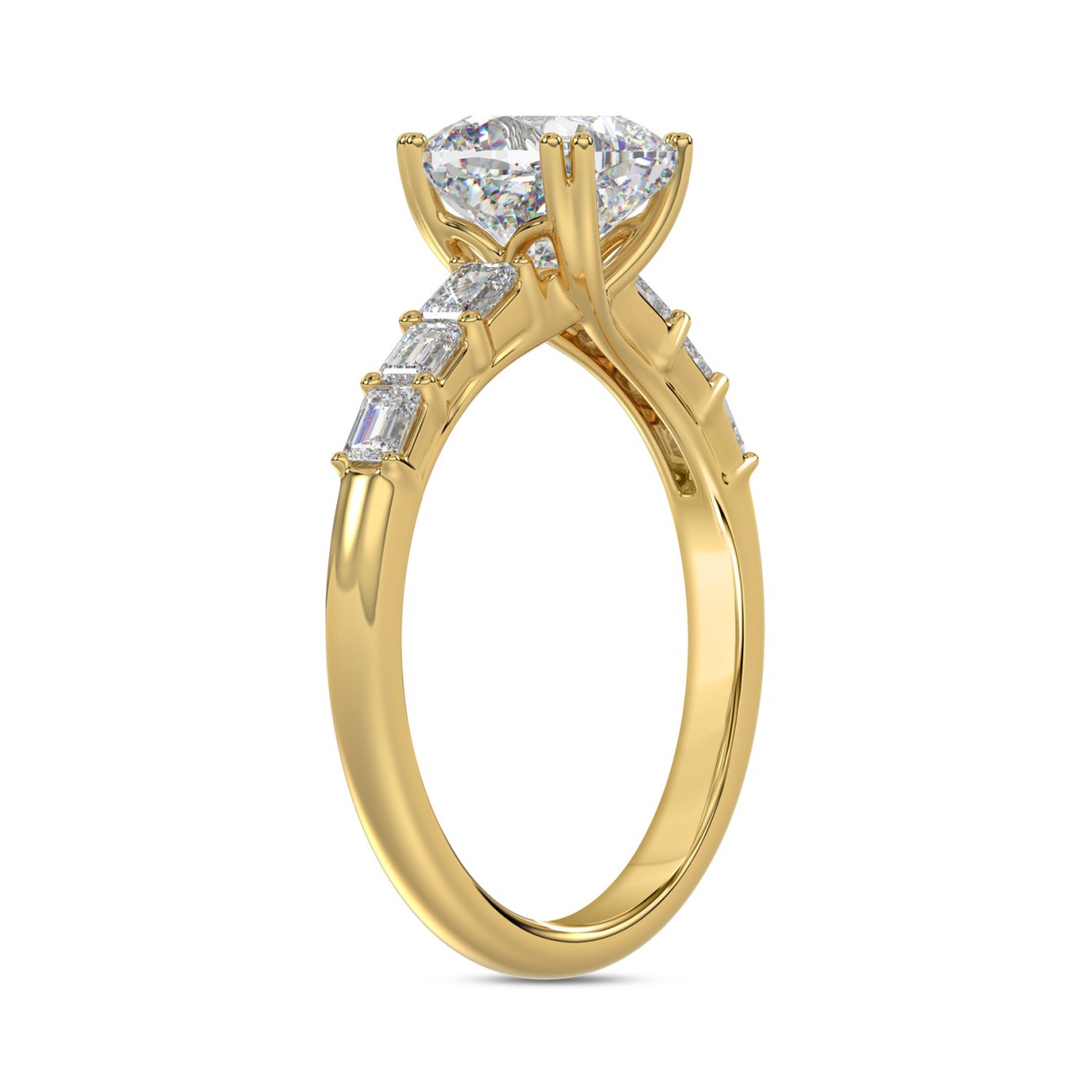 14K YELLOW GOLD 3 1/2CT EMERALD/CUSHION DIAMOND LADIES RING (CENTER STONE CUSHION DIAMOND 3CT)
