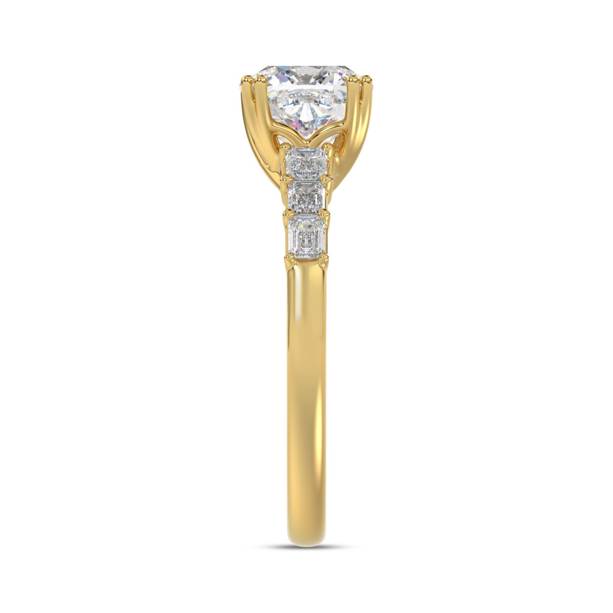 14K YELLOW GOLD 3 1/2CT EMERALD/CUSHION DIAMOND LADIES RING (CENTER STONE CUSHION DIAMOND 3CT)