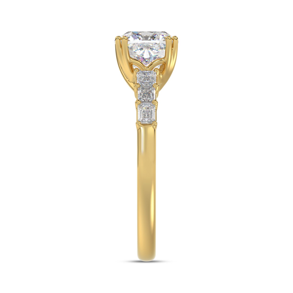 14K YELLOW GOLD 3 1/2CT EMERALD/CUSHION DIAMOND LADIES RING (CENTER STONE CUSHION DIAMOND 3CT)