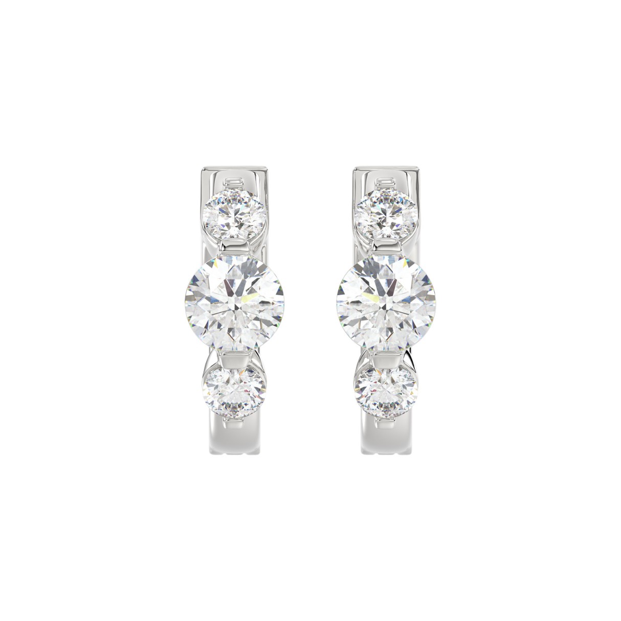 14K WHITE GOLD 1.00CT ROUND DIAMOND LADIES HOOPS E...