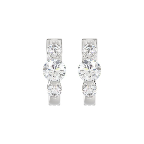 14K WHITE GOLD 1.00CT ROUND DIAMOND LADIES HOOPS EARRINGS