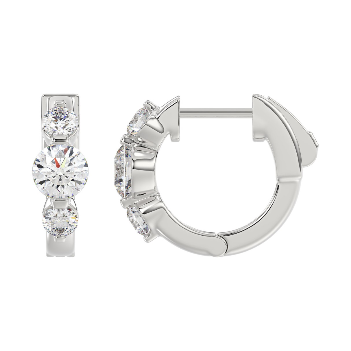 14K WHITE GOLD 1.00CT ROUND DIAMOND LADIES HOOPS EARRINGS
