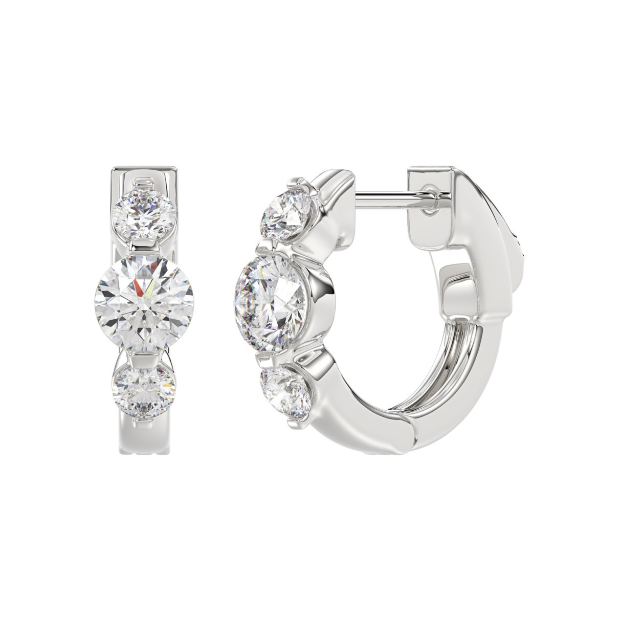 14K WHITE GOLD 1.00CT ROUND DIAMOND LADIES HOOPS EARRINGS