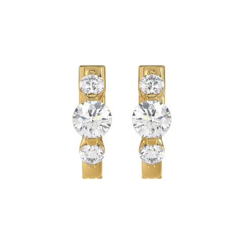 14K YELLOW GOLD 1.00CT ROUND DIAMOND LADIES HOOPS EARRING