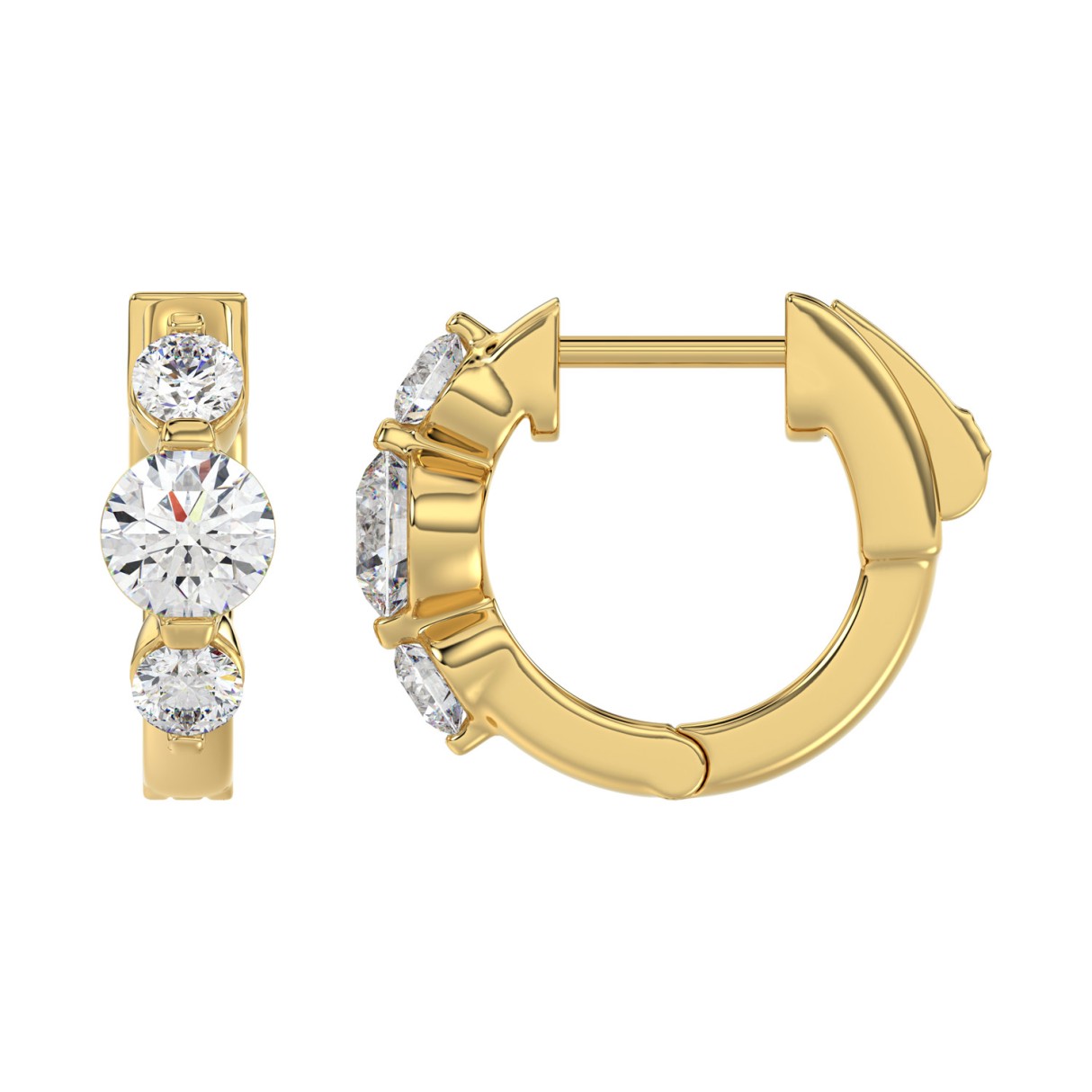 14K YELLOW GOLD 1.00CT ROUND DIAMOND LADIES HOOPS EARRING