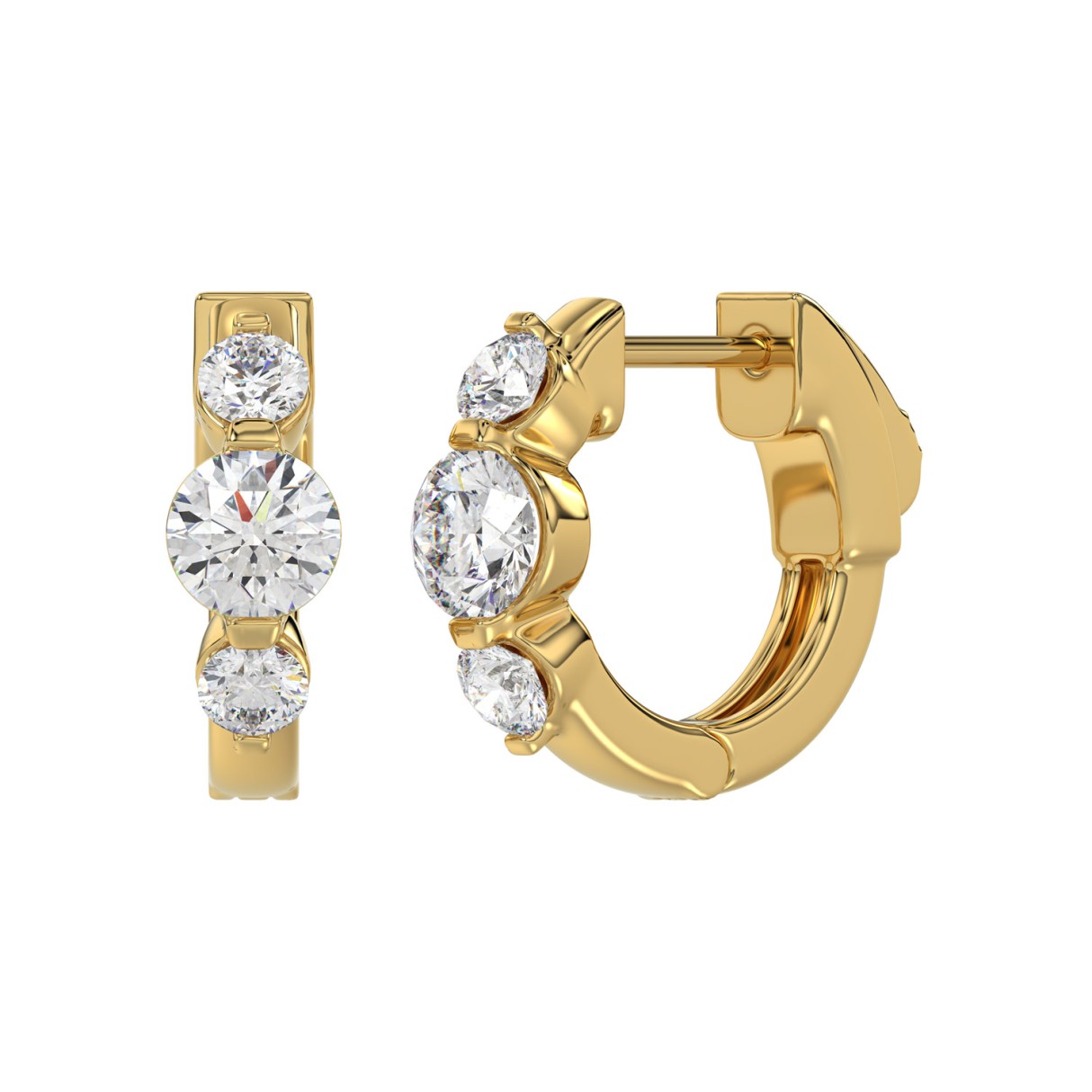 14K YELLOW GOLD 1.00CT ROUND DIAMOND LADIES HOOPS EARRING