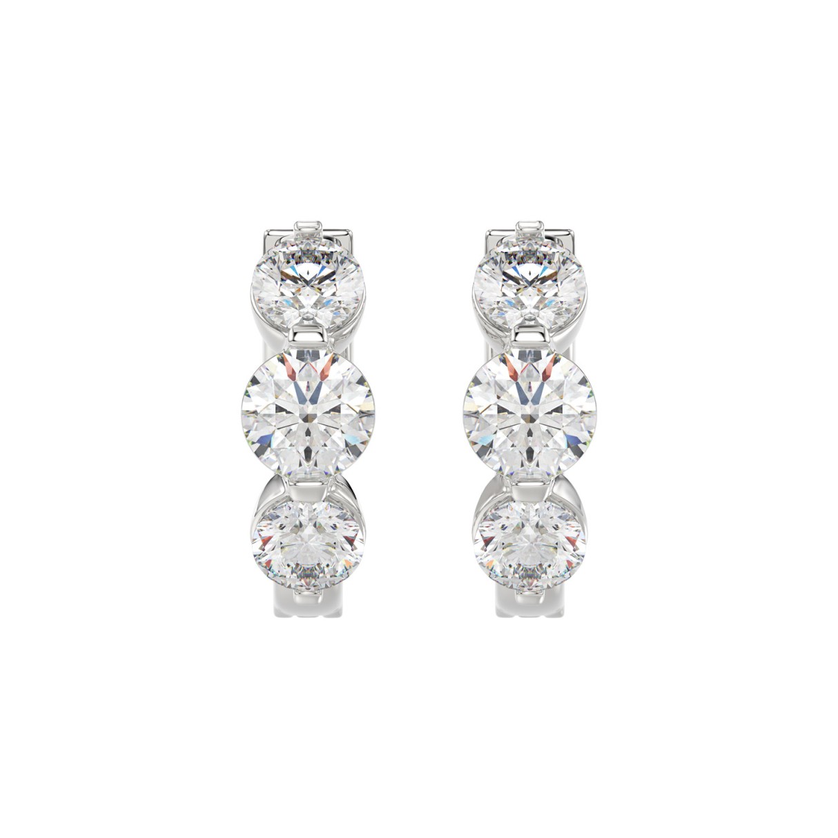 14K WHITE GOLD 1 1/2CT ROUND DIAMOND LADIES HOOPS EARRINGS