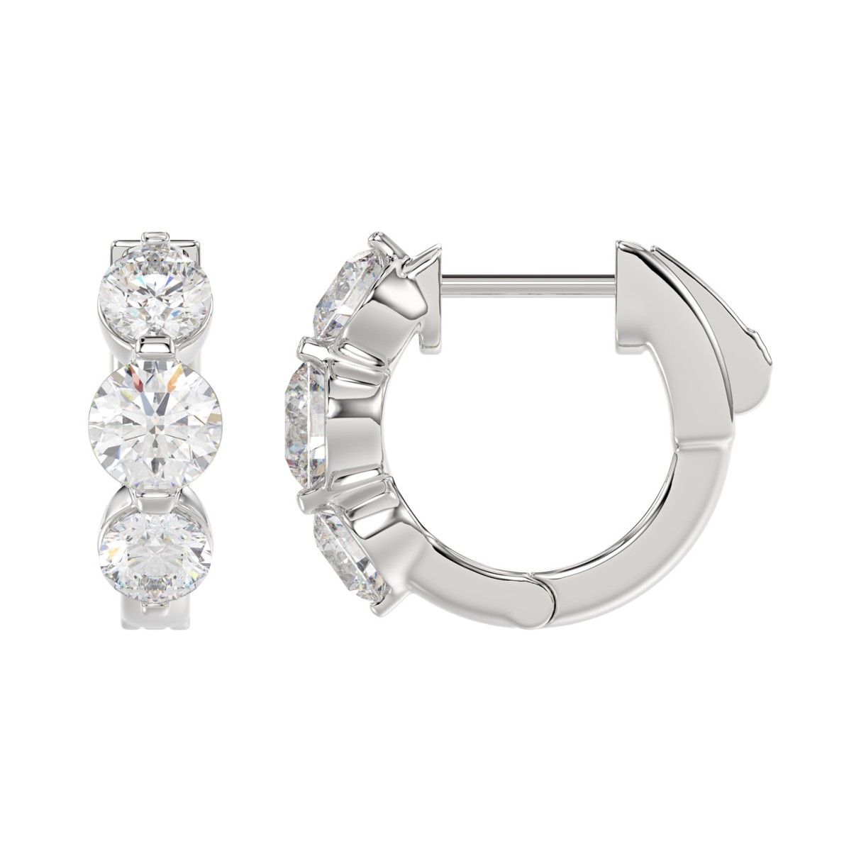 14K WHITE GOLD 1 1/2CT ROUND DIAMOND LADIES HOOPS EARRINGS