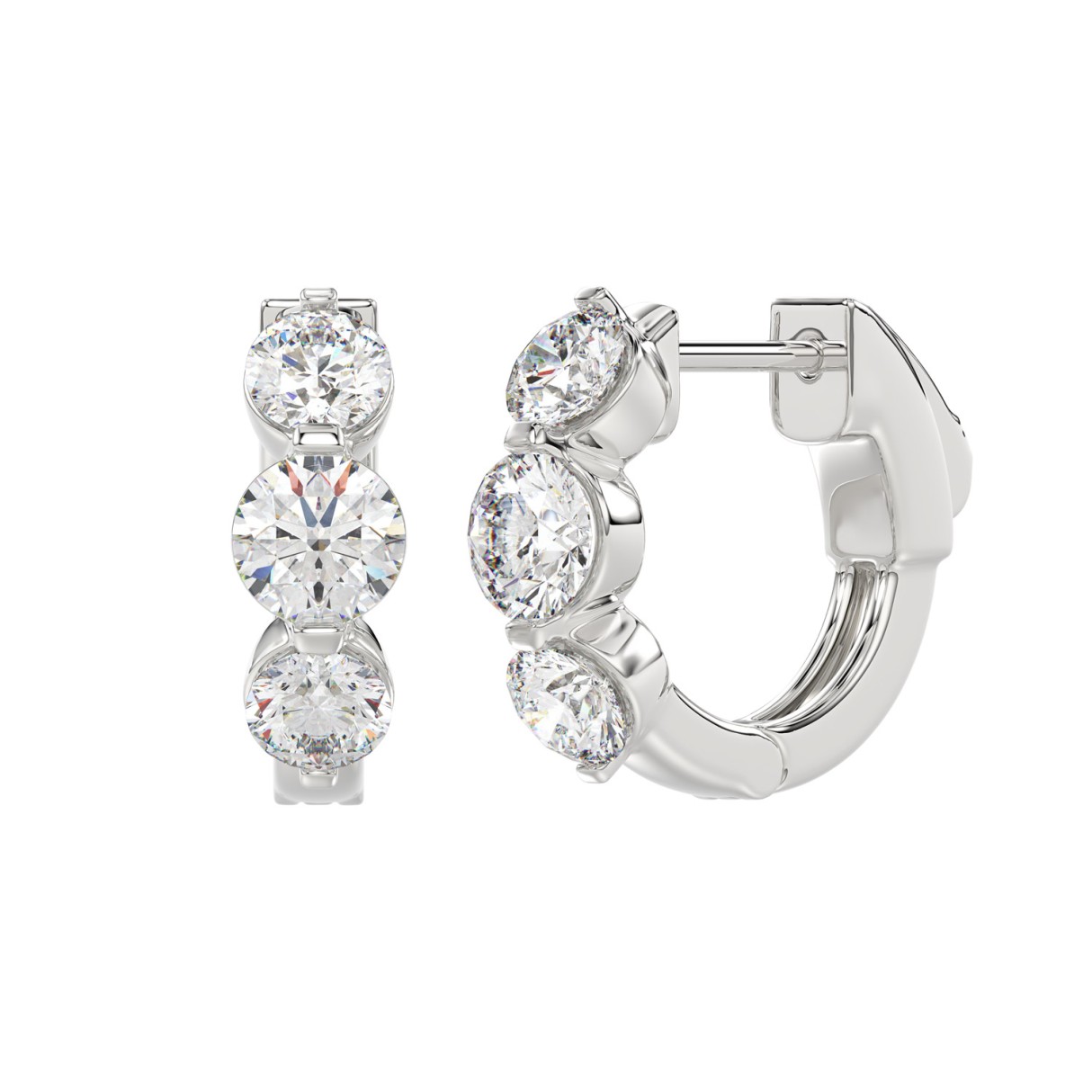 14K WHITE GOLD 1 1/2CT ROUND DIAMOND LADIES HOOPS EARRINGS