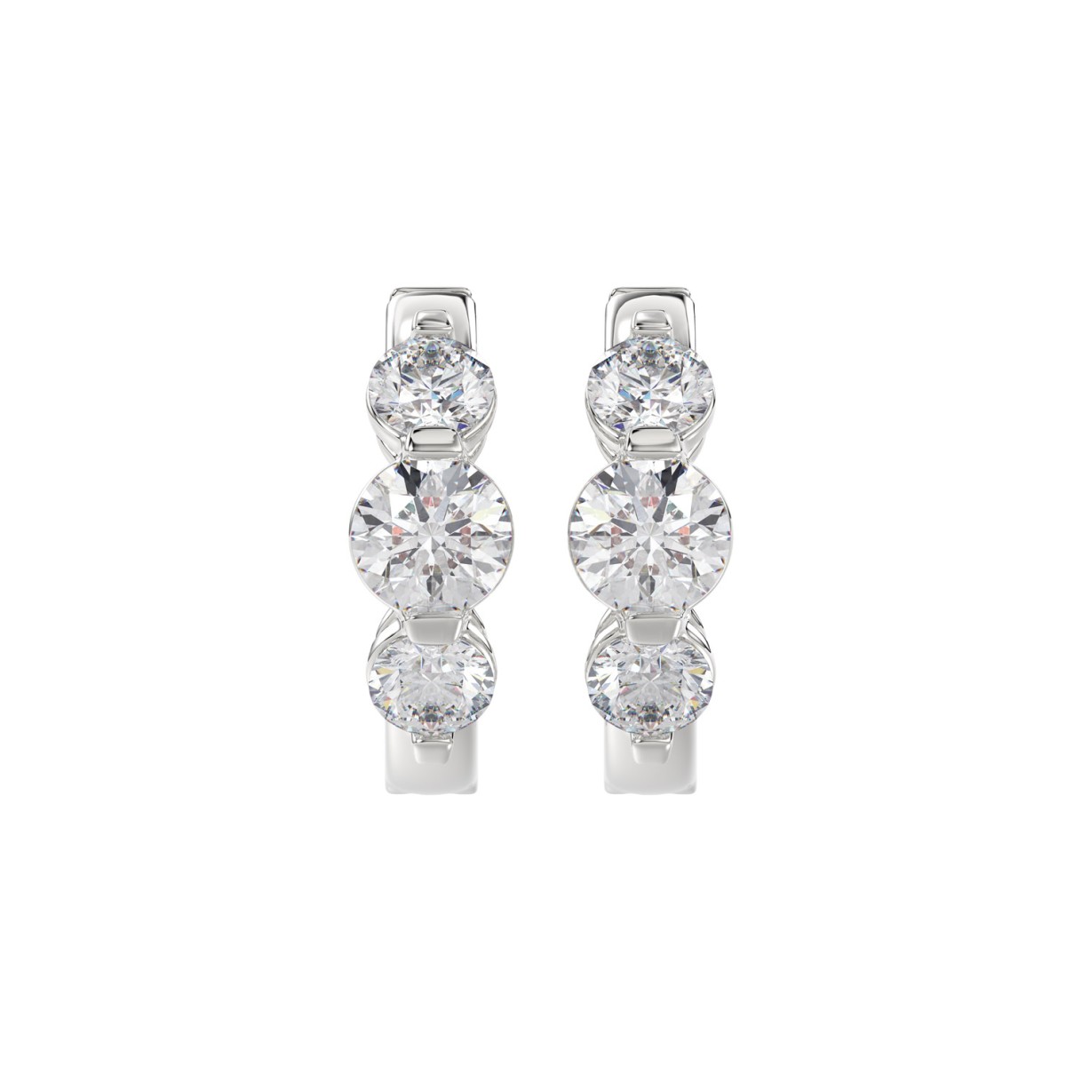14K WHITE GOLD 3.00CT ROUND DIAMOND LADIES HOOPS E...