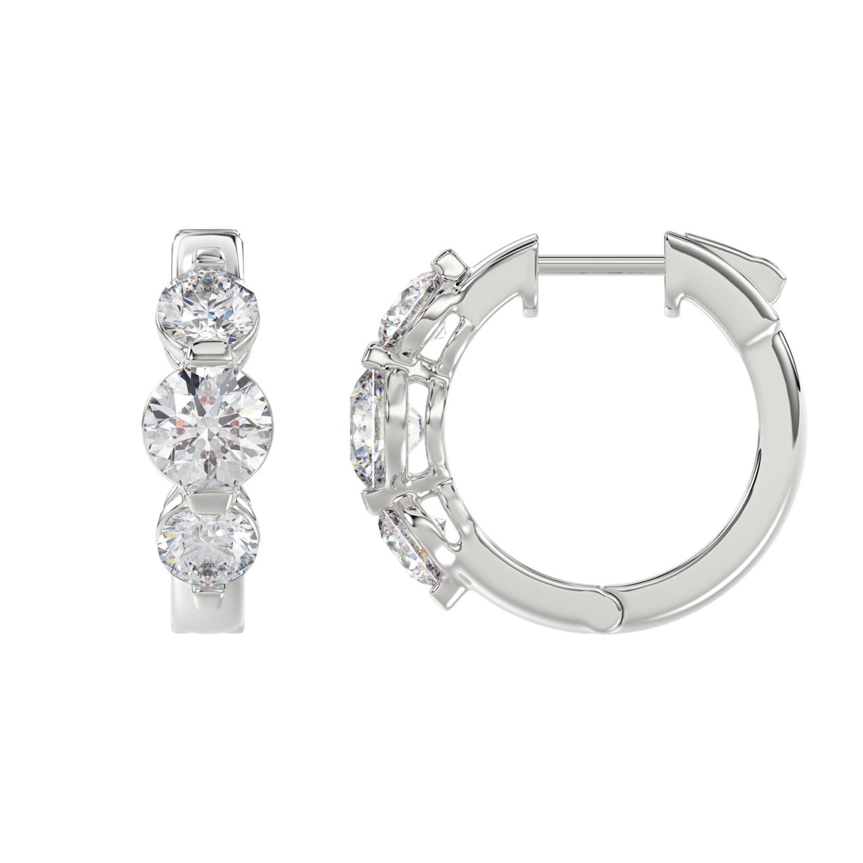 14K WHITE GOLD 3.00CT ROUND DIAMOND LADIES HOOPS EARRINGS