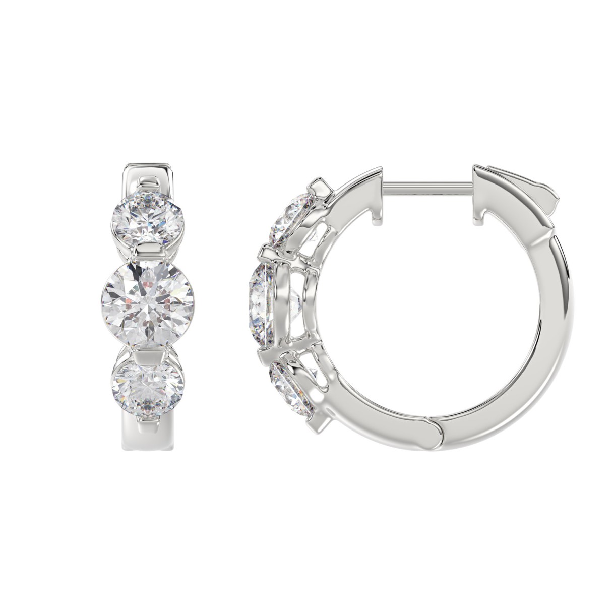 14K WHITE GOLD 3.00CT ROUND DIAMOND LADIES HOOPS EARRINGS