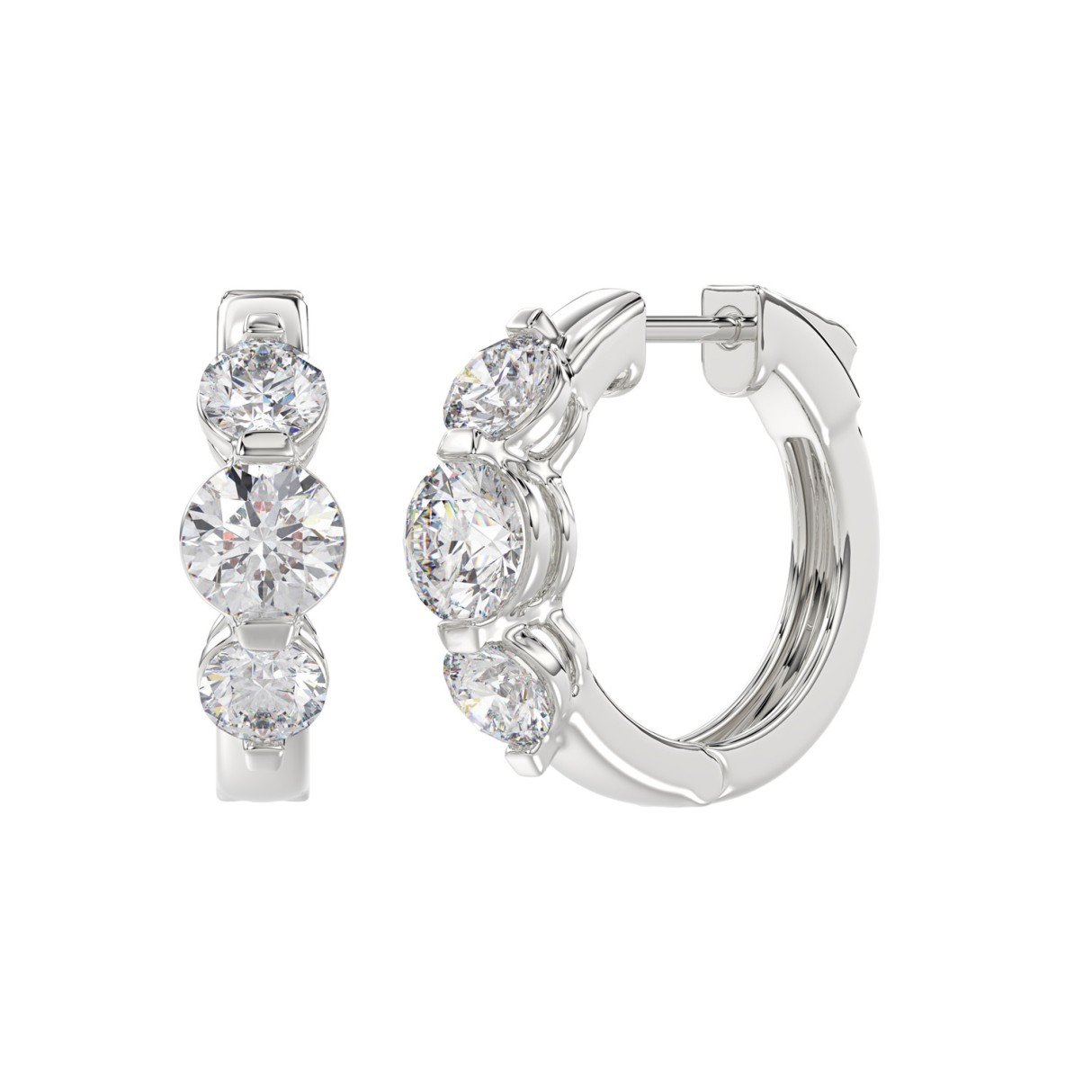 14K WHITE GOLD 3.00CT ROUND DIAMOND LADIES HOOPS EARRINGS