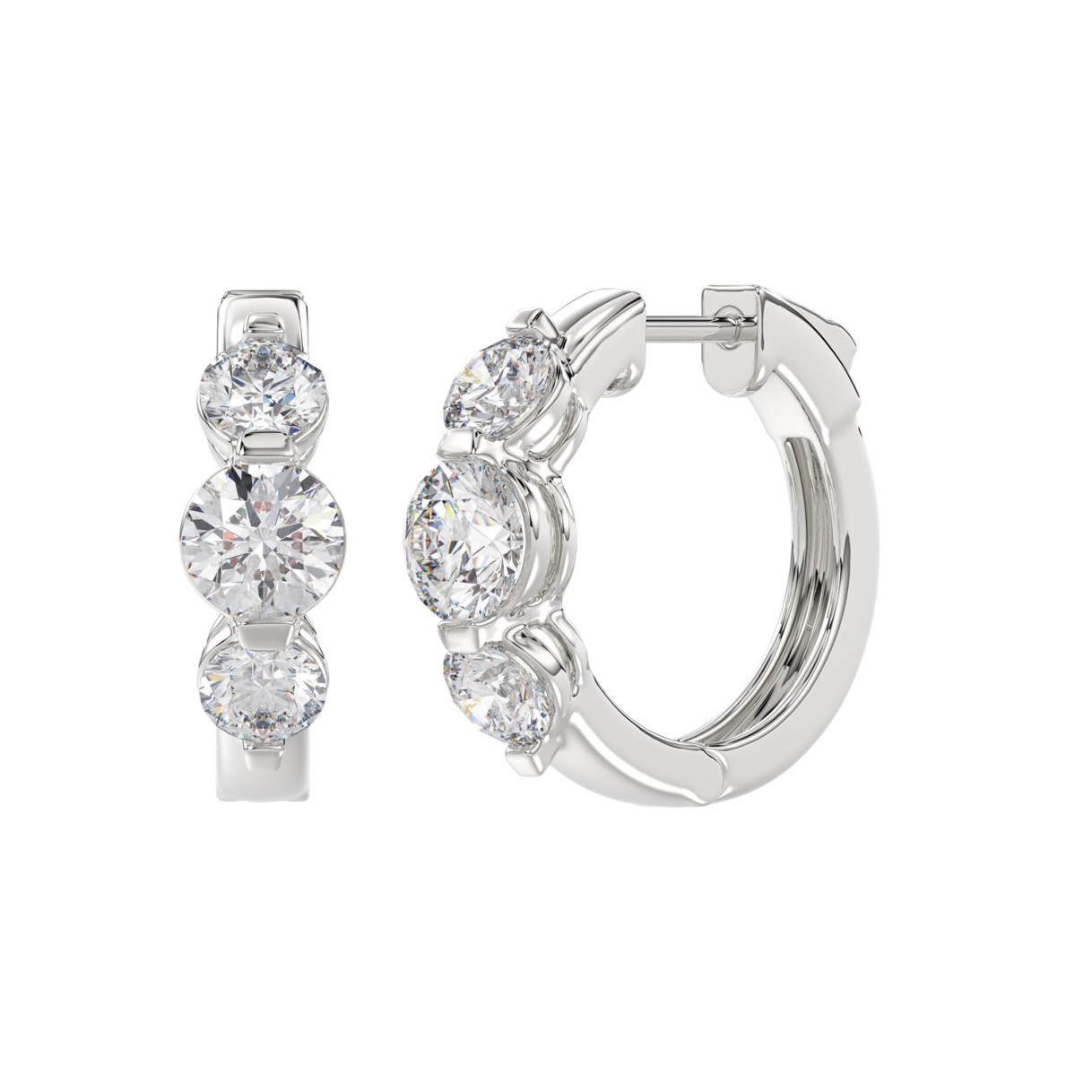 14K WHITE GOLD 3.00CT ROUND DIAMOND LADIES HOOPS EARRINGS