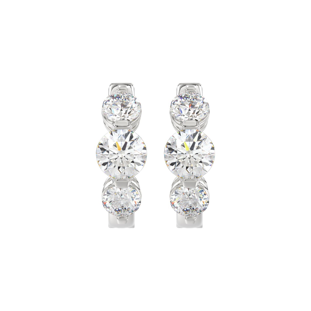 14K WHITE GOLD 4.00CT ROUND DIAMOND LADIES HOOPS EARRINGS