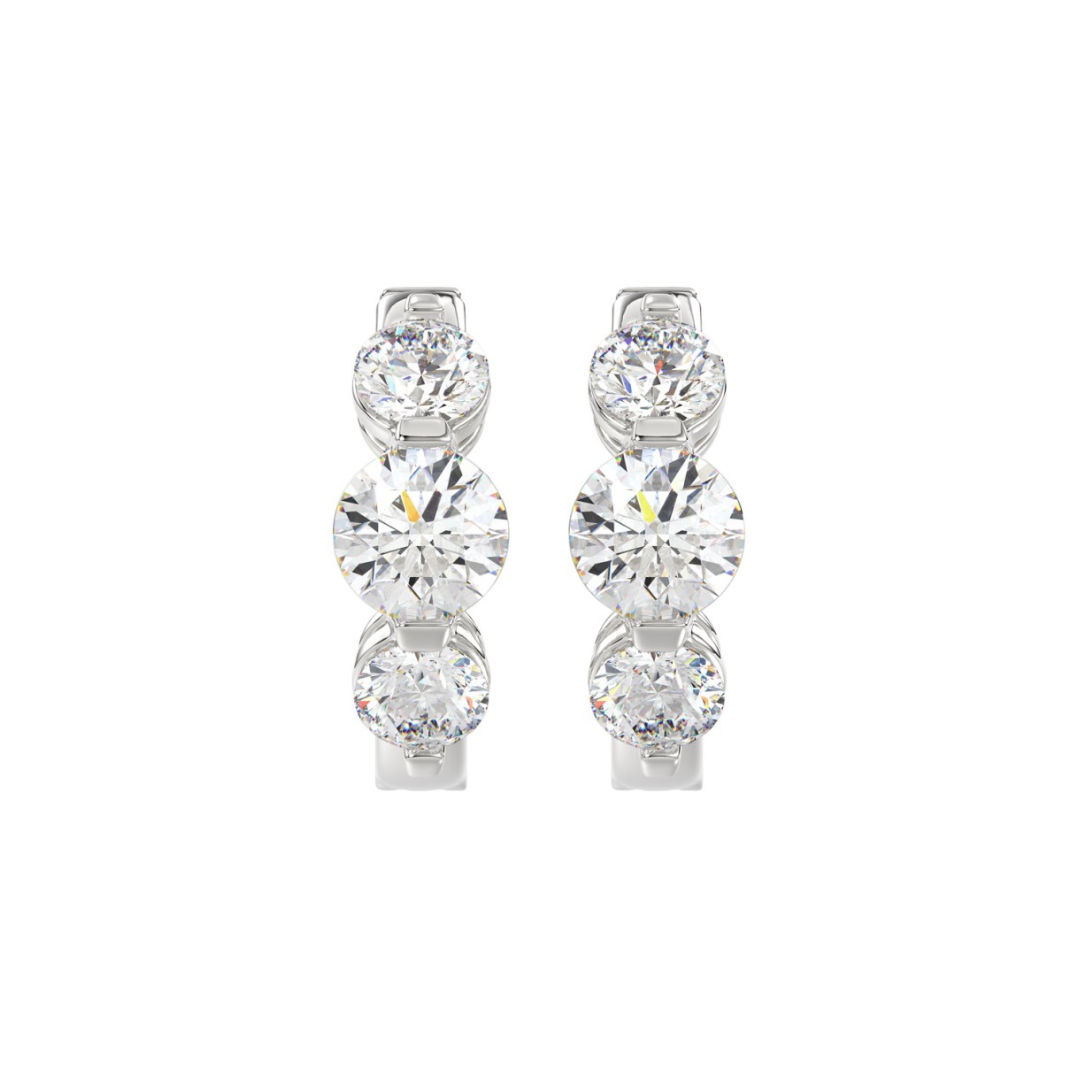 14K WHITE GOLD 4.00CT ROUND DIAMOND LADIES HOOPS E...