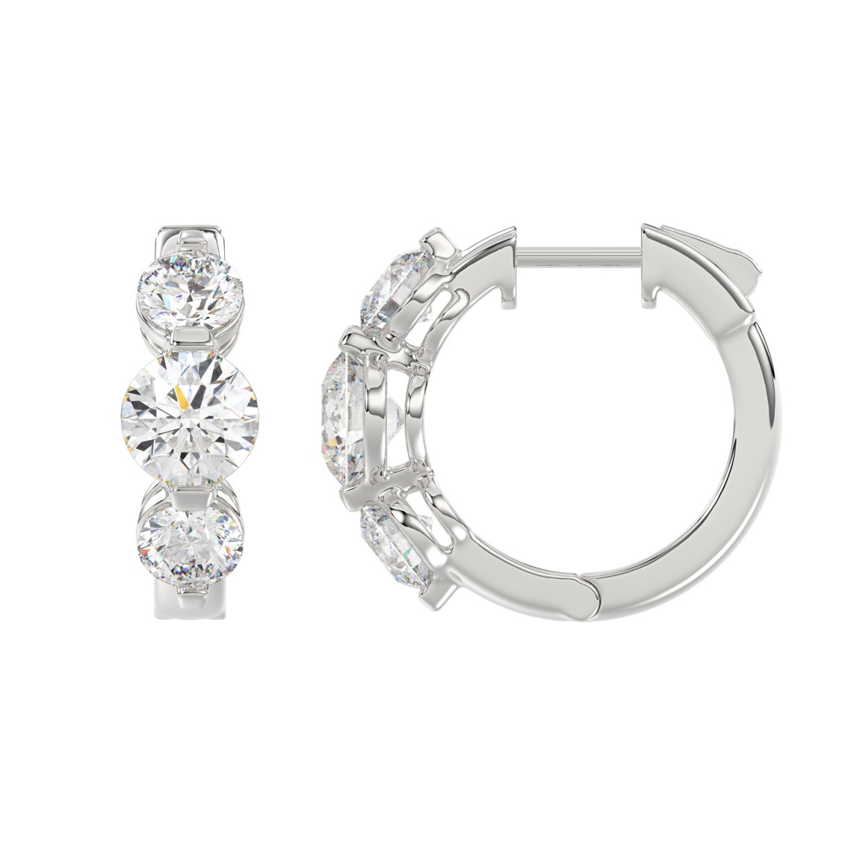 14K WHITE GOLD 4.00CT ROUND DIAMOND LADIES HOOPS EARRINGS