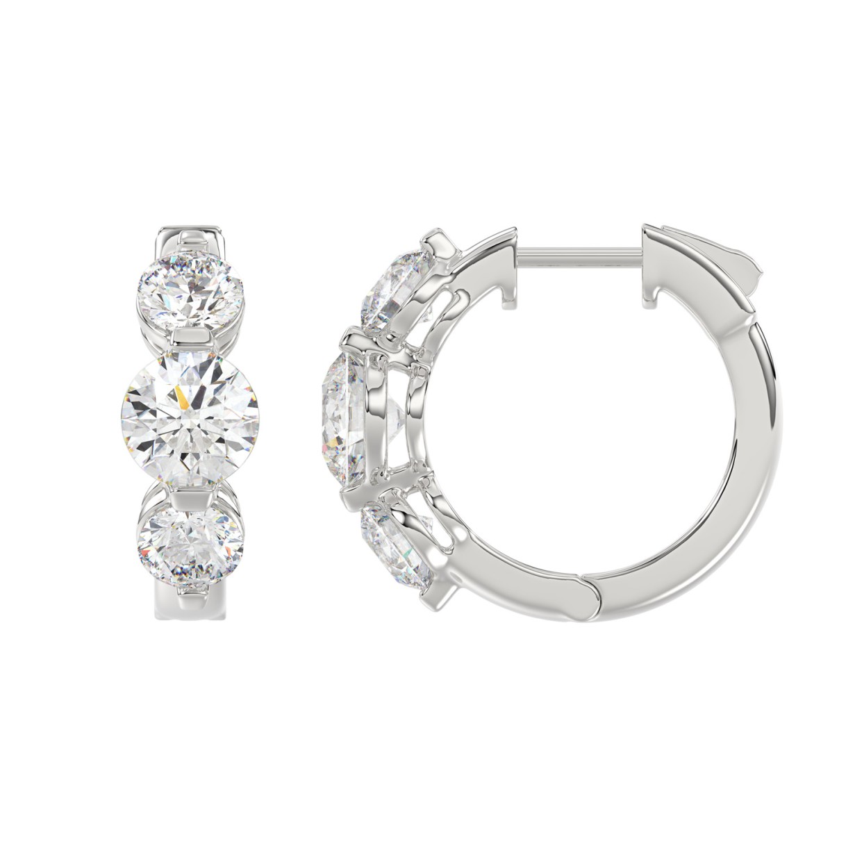 14K WHITE GOLD 4.00CT ROUND DIAMOND LADIES HOOPS EARRINGS
