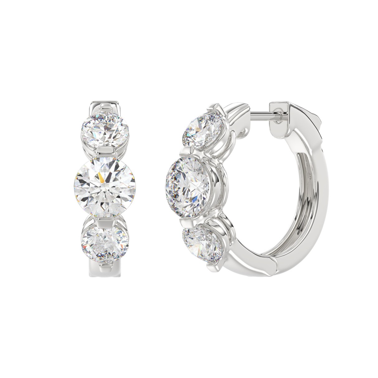 14K WHITE GOLD 4.00CT ROUND DIAMOND LADIES HOOPS EARRINGS